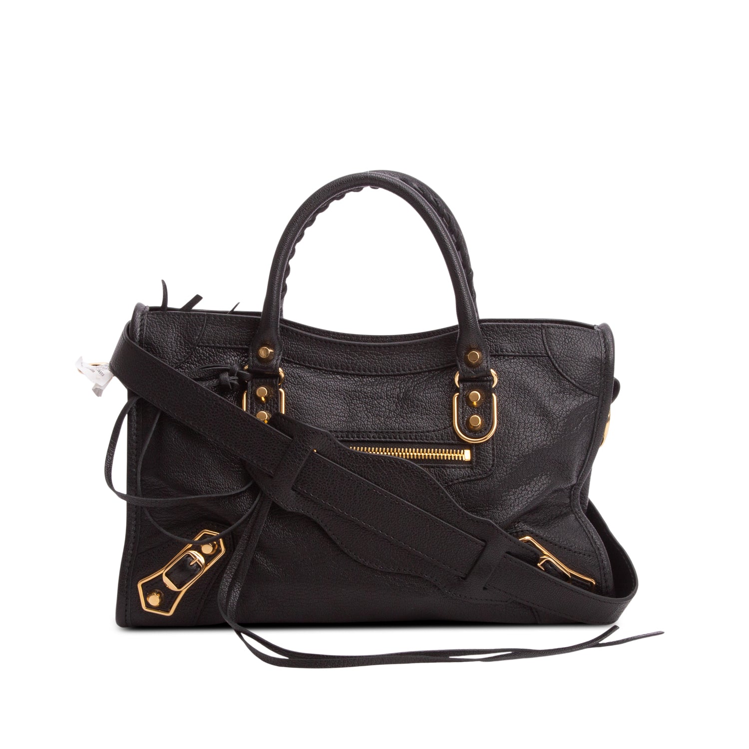 Balenciaga Black Agneau Arena Gold Hardware Small Le City Bag w/ Strap