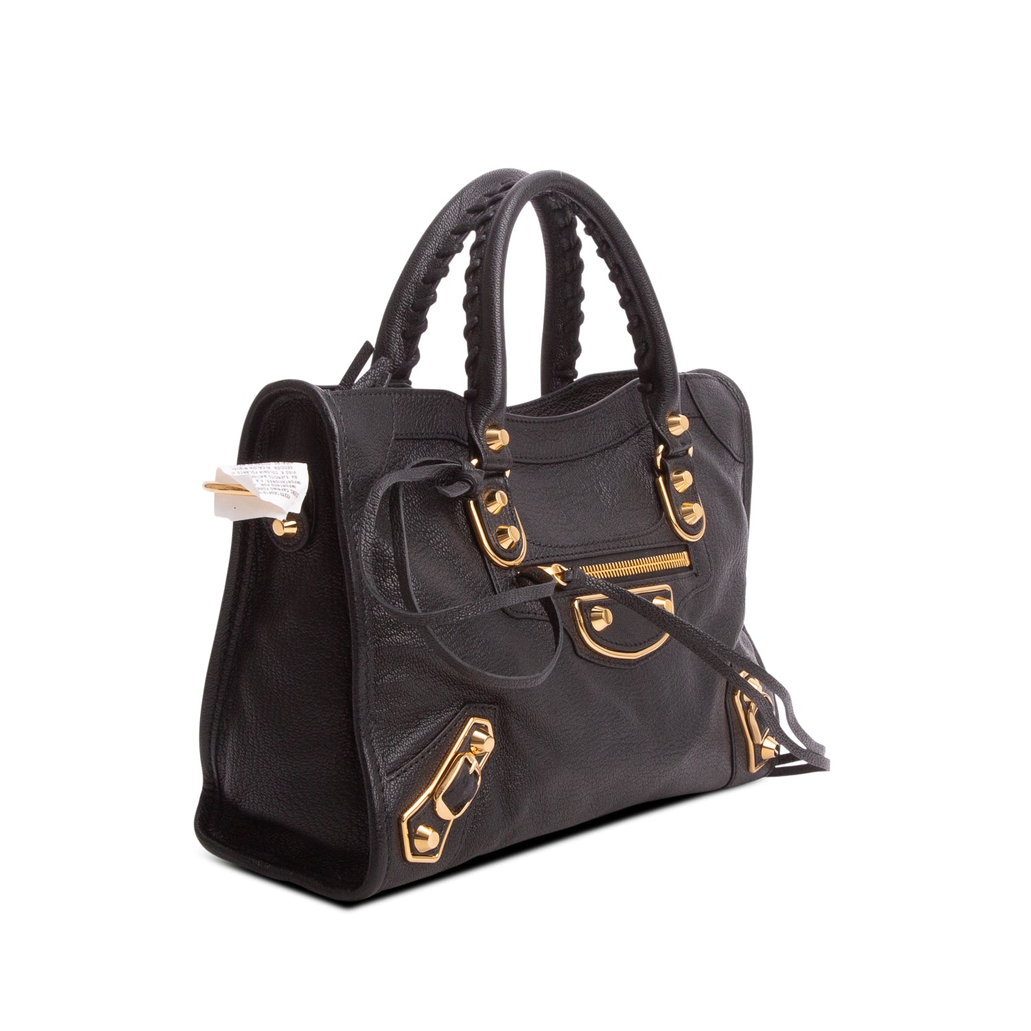 Balenciaga Black Agneau Arena Gold Hardware Small Le City Bag w/ Strap
