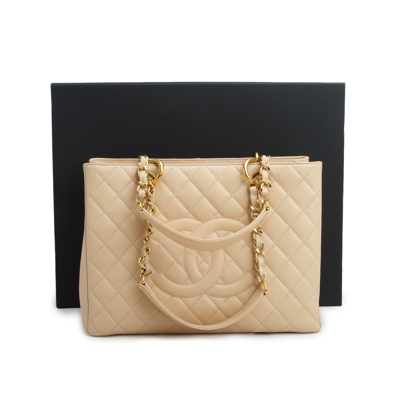 Chanel Beige Caviar Leather Grand Shopping Tote (GST) w/ Box & Authenticity Card
