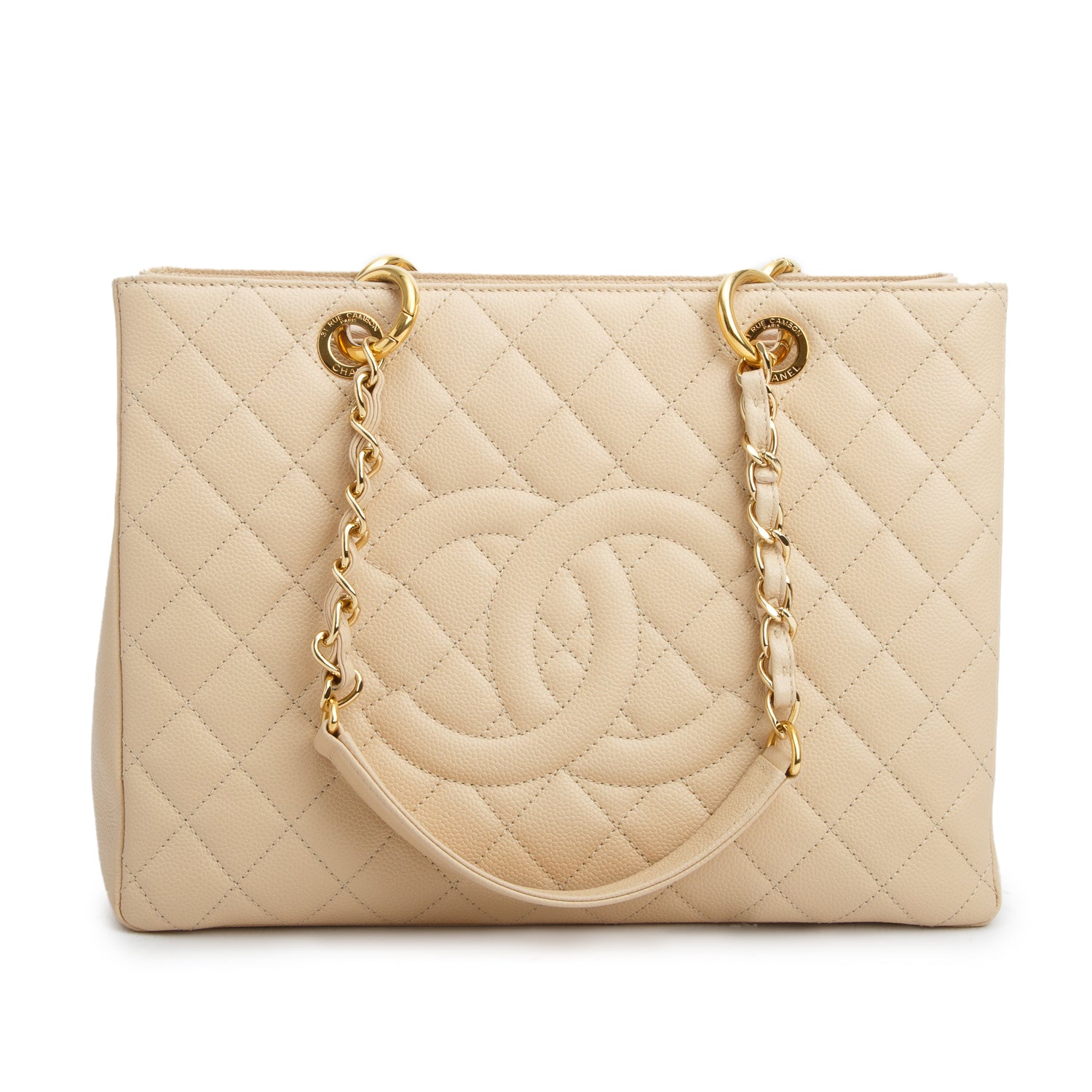 Chanel Beige Caviar Leather Grand Shopping Tote (GST) w/ Box & Authenticity Card