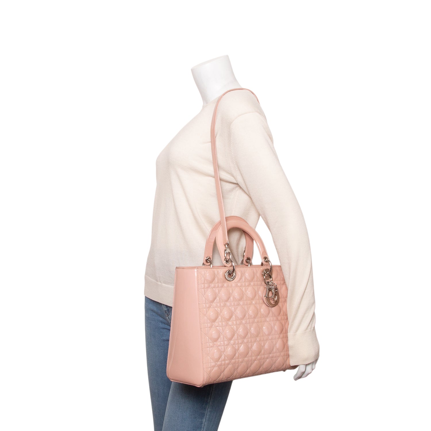 Christian Dior Pink Cannage Patent Leather Large Lady Dior w/ Strap