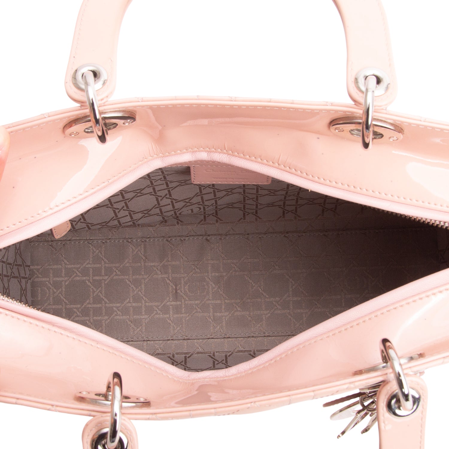 Christian Dior Pink Cannage Patent Leather Large Lady Dior w/ Strap