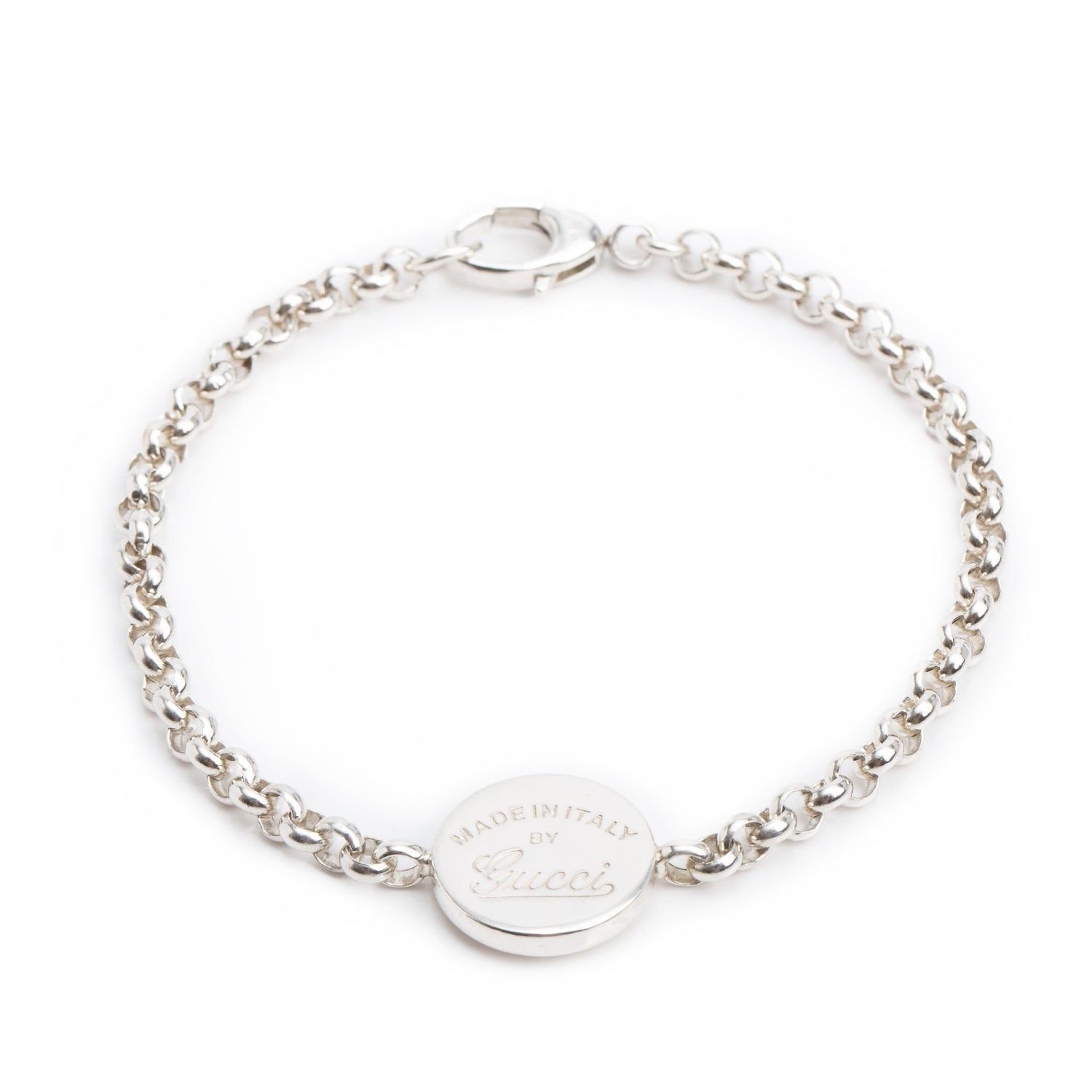 Gucci Sterling Silver Trademark Round Charm Bracelet