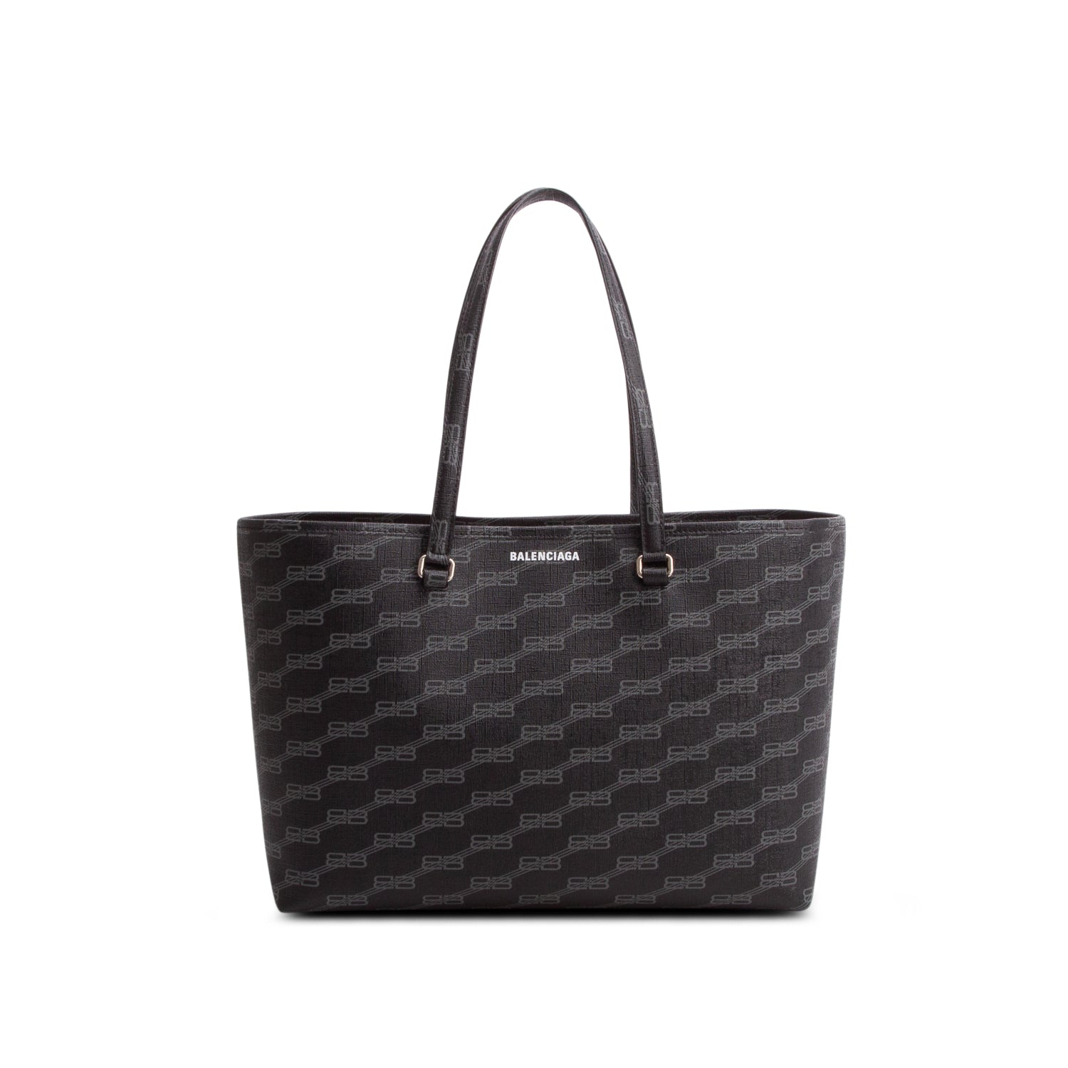 Balenciaga Black Coated Canvas BB Monogram Medium Signature East West Shopper Bag