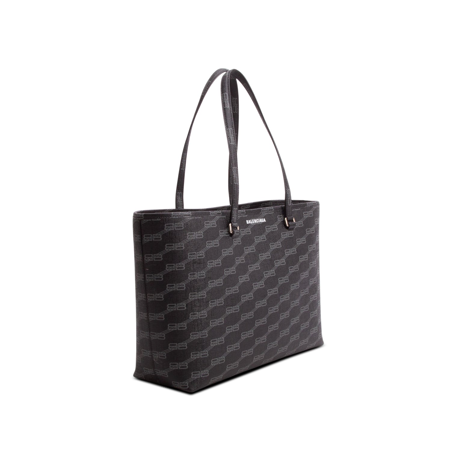 Balenciaga Black Coated Canvas BB Monogram Medium Signature East West Shopper Bag