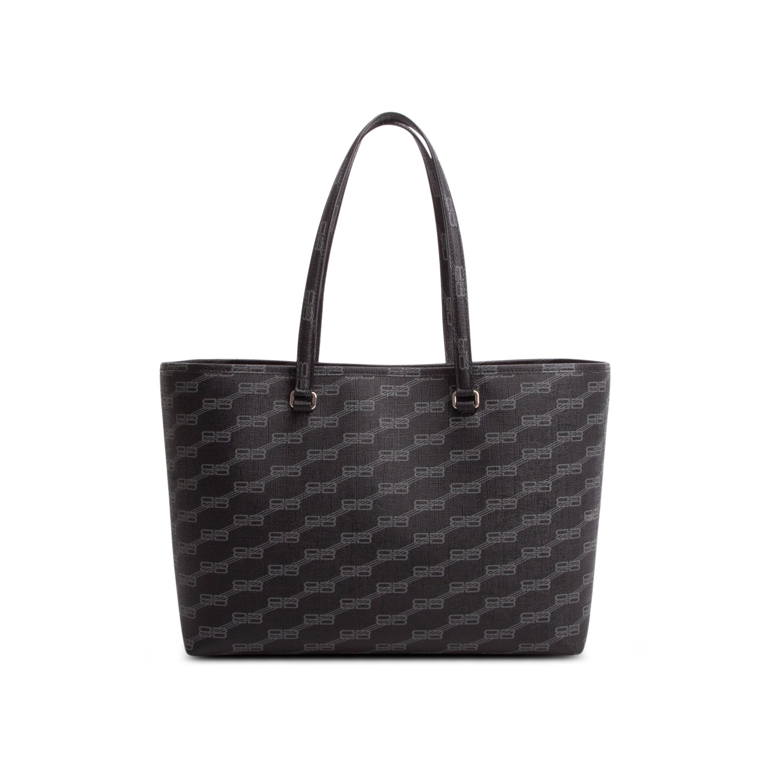 Balenciaga Black Coated Canvas BB Monogram Medium Signature East West Shopper Bag