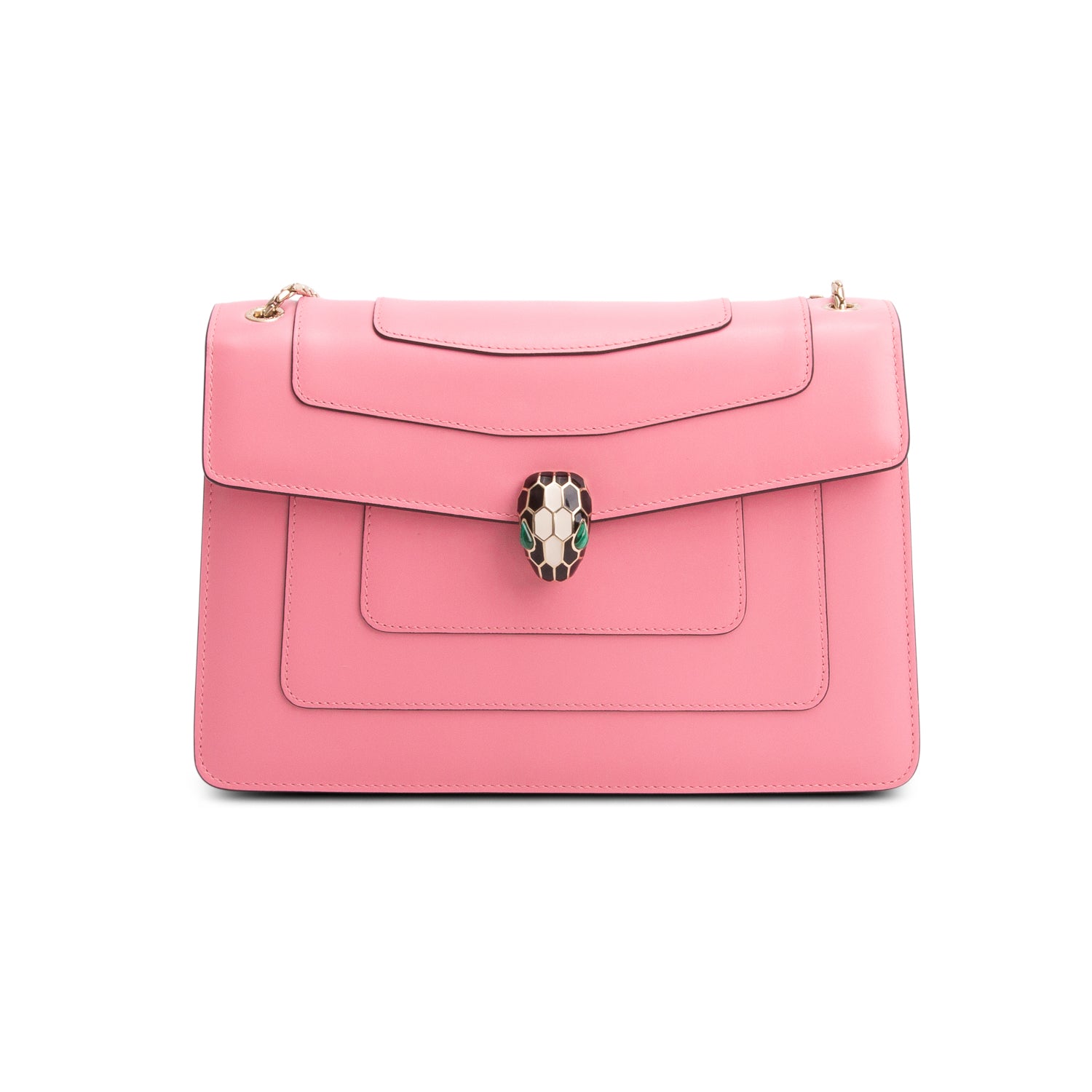 Bulgari Pink Calfskin Leather Medium Serpenti Forever Bag