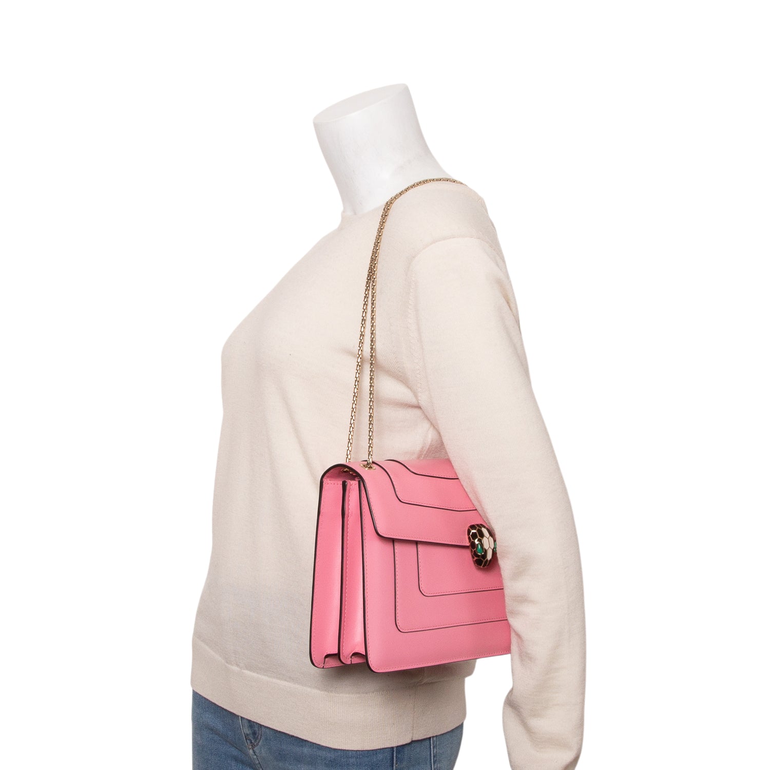 Bulgari Pink Calfskin Leather Medium Serpenti Forever Bag