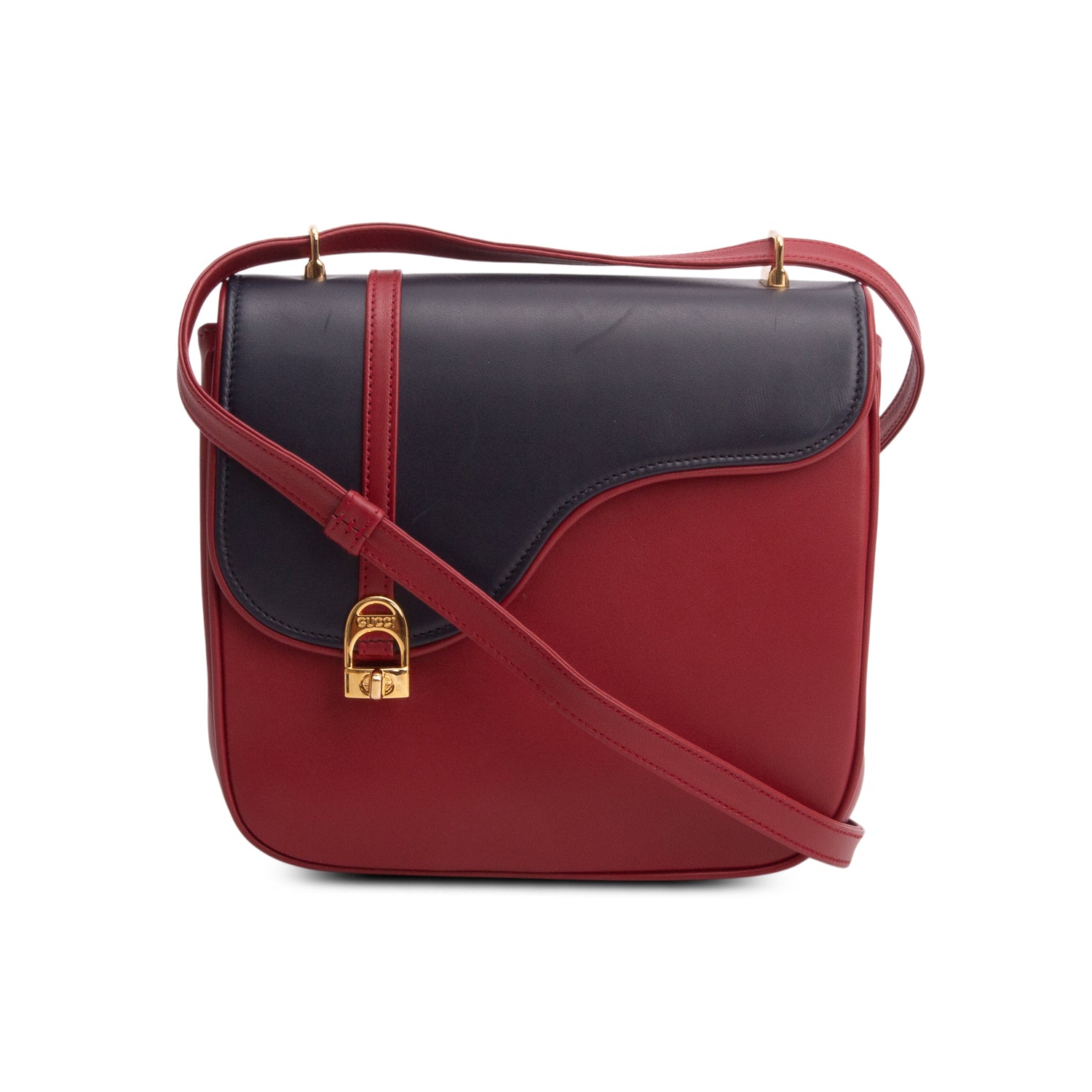 Gucci Navy/Red Calfskin Equestrian Shoulder Bag