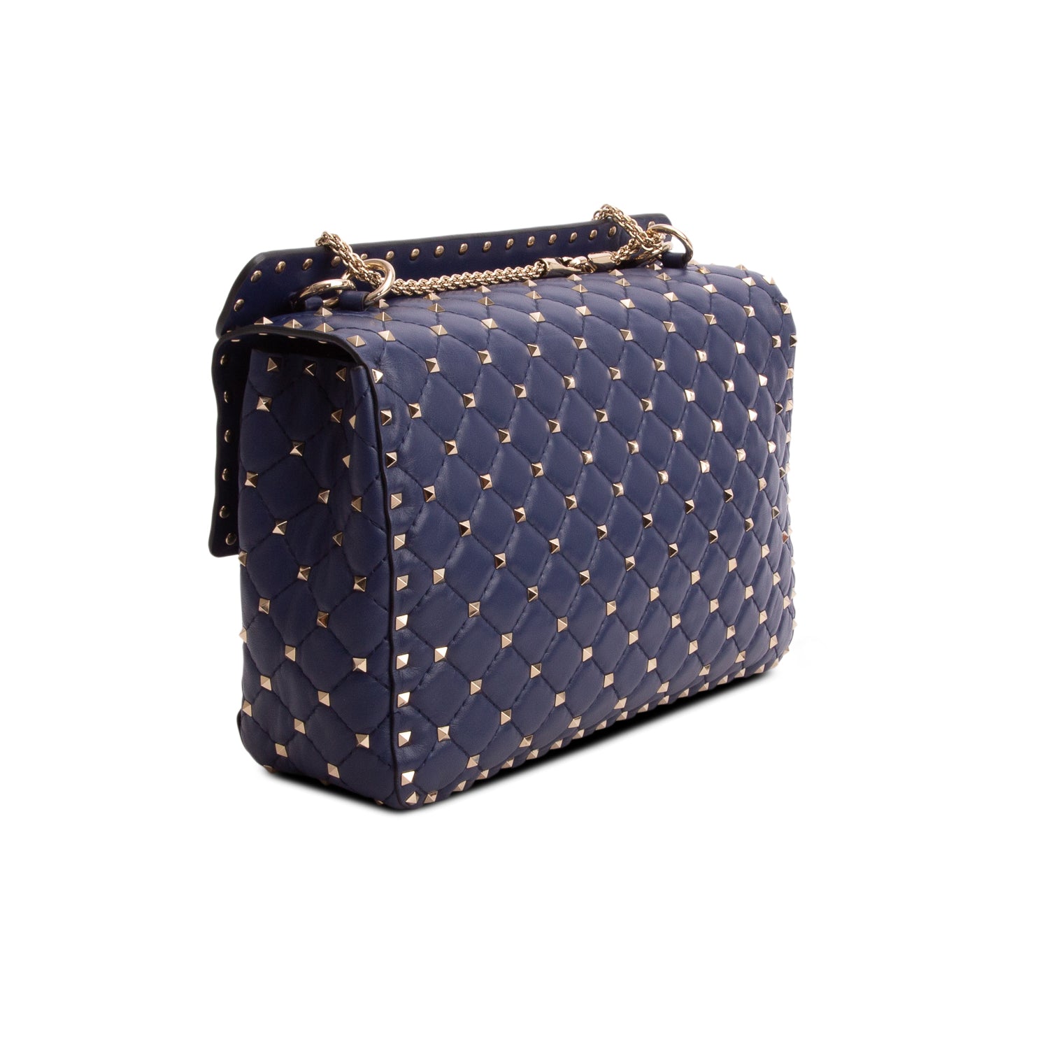 Valentino Blue Nappa Large Rockstud Spike Shoulder Bag