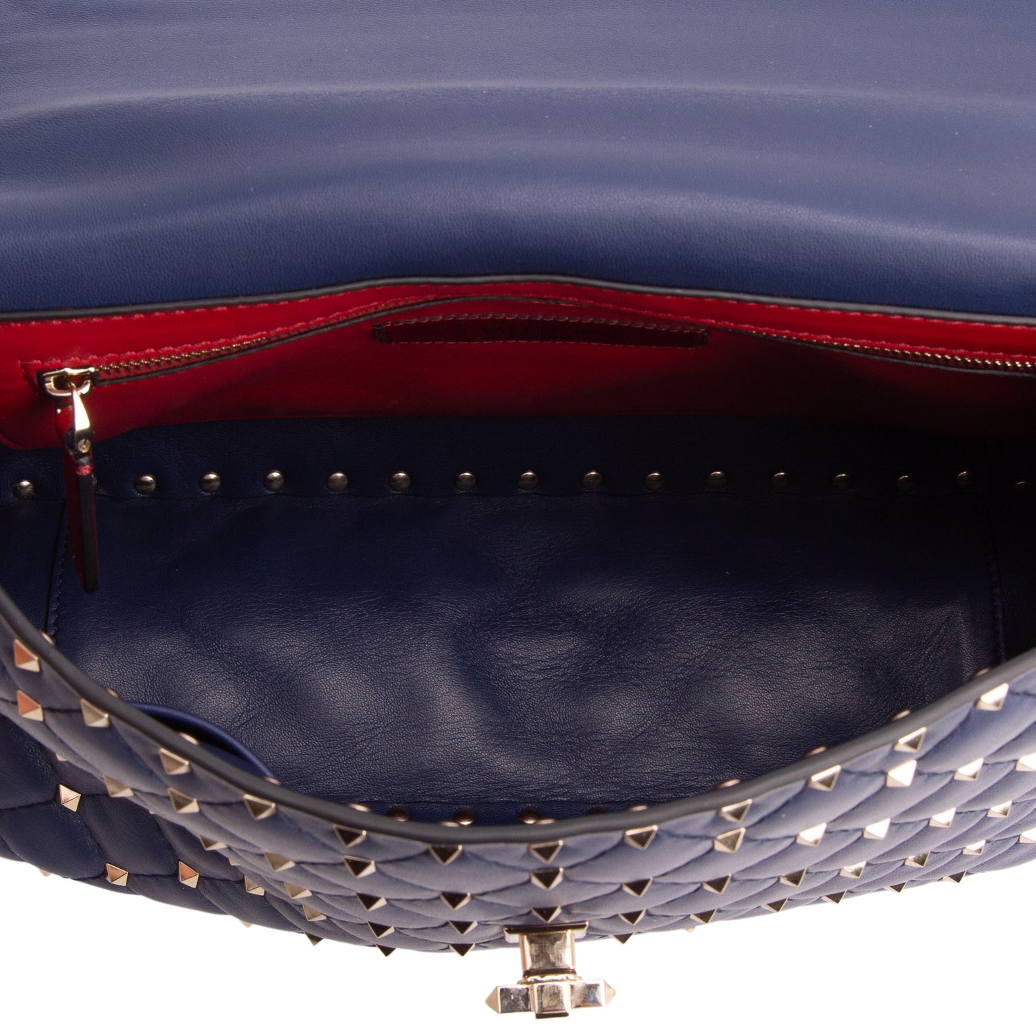 Valentino Blue Nappa Large Rockstud Spike Shoulder Bag