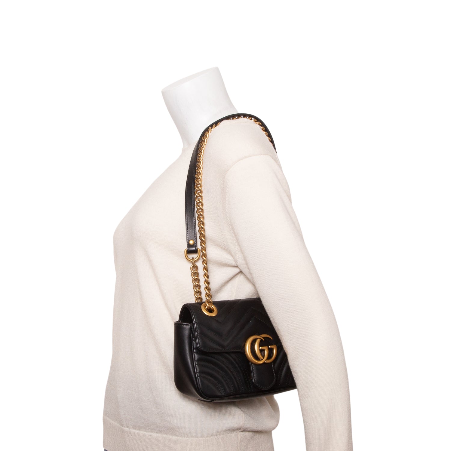 Gucci Black GG Marmont Matelasse Small Shoulder Bag