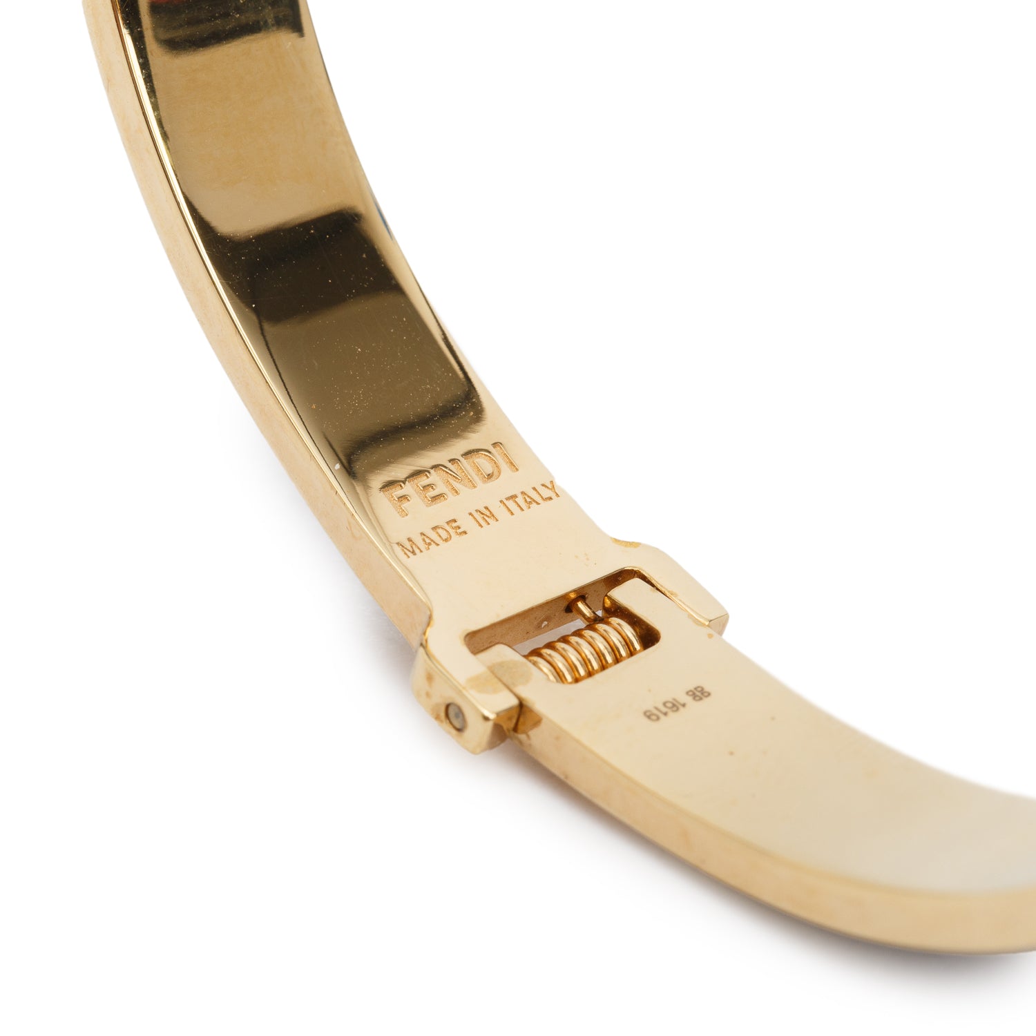 Fendi Gold-Tone Metal Black & Taupe Enamel F is Fendi Hinged Bangle w/ Box