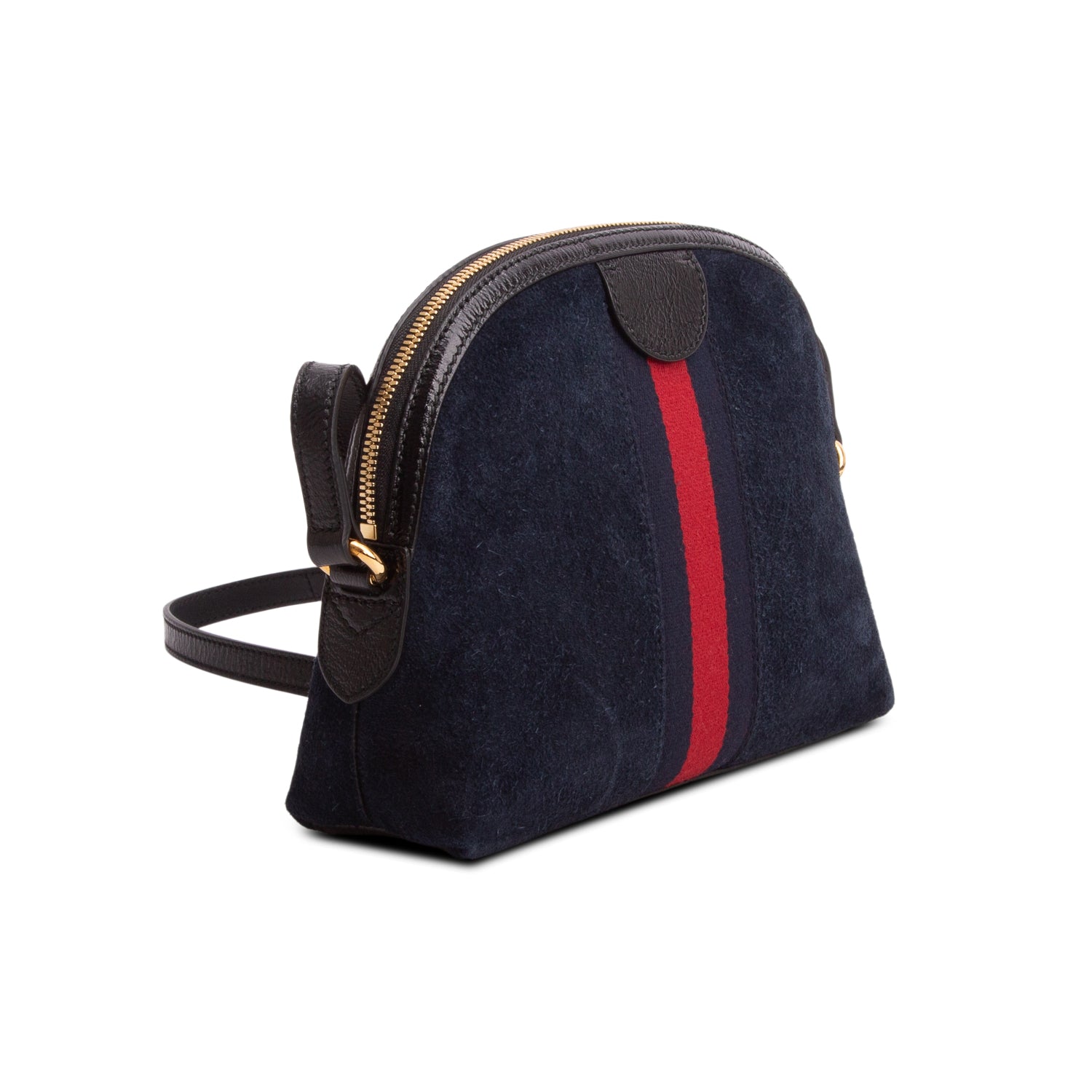 Gucci Blue Suede Patent Dragon Embroidered Small Ophidia Dome Shoulder Bag