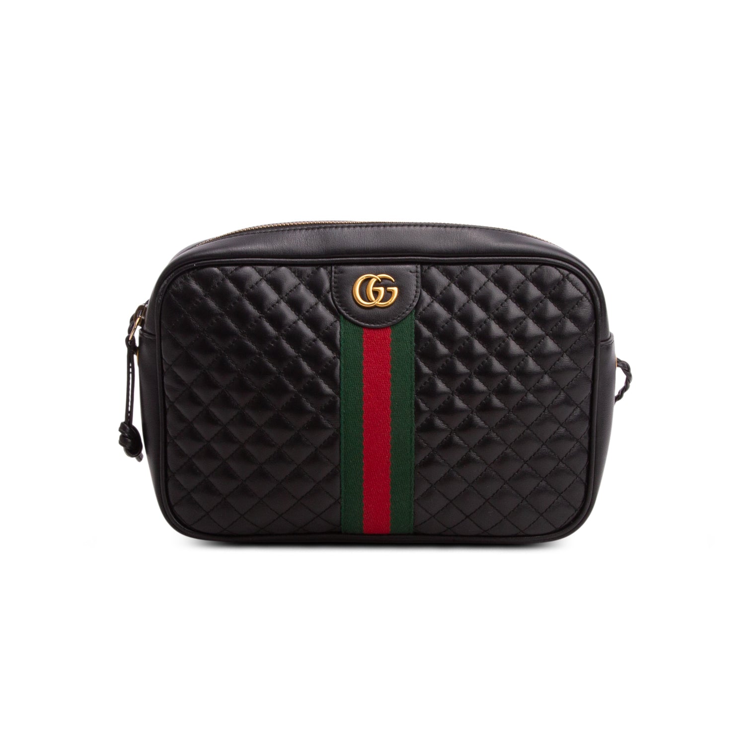 Gucci Black Calfskin Web Trapuntata Small GG Shoulder Bag