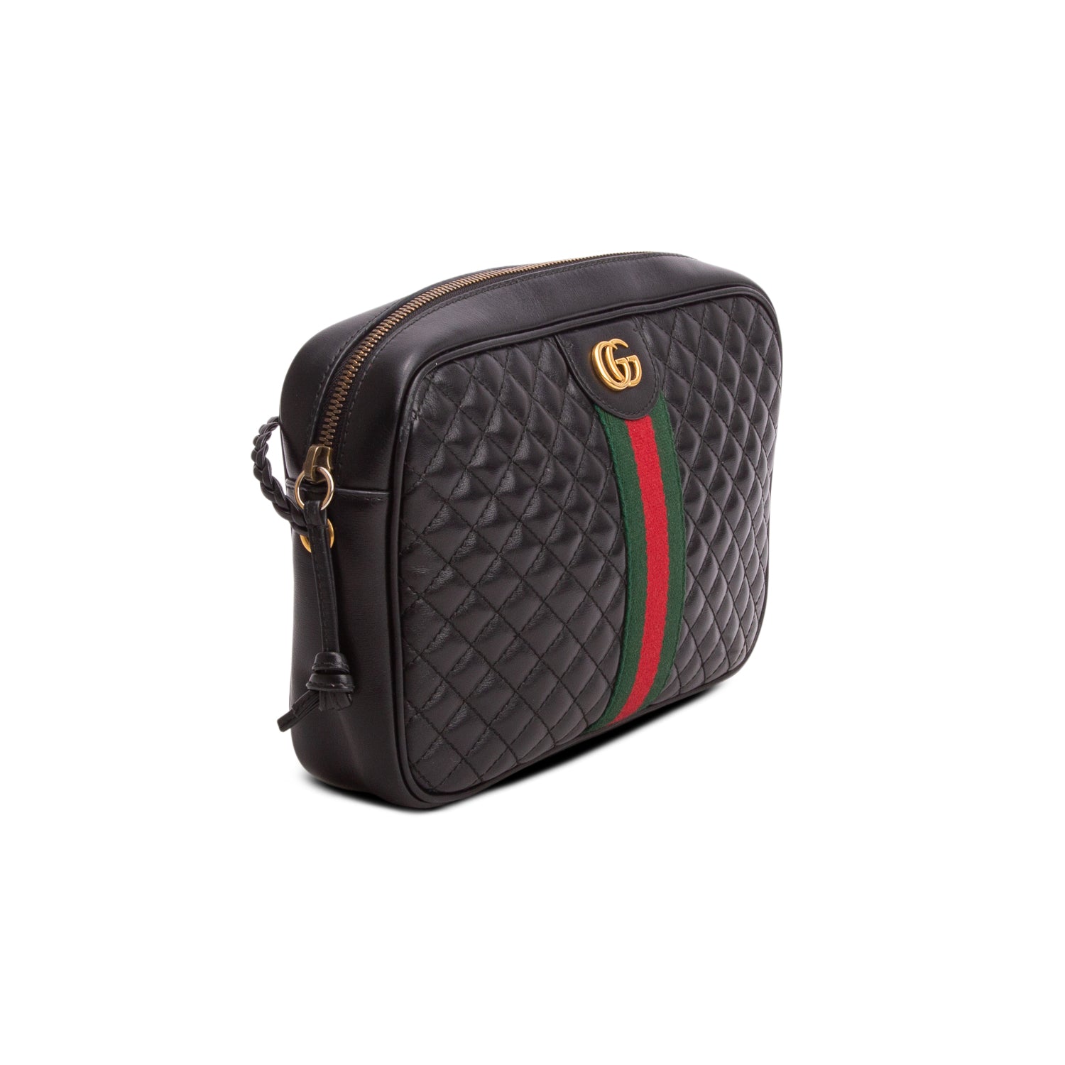 Gucci Black Calfskin Web Trapuntata Small GG Shoulder Bag