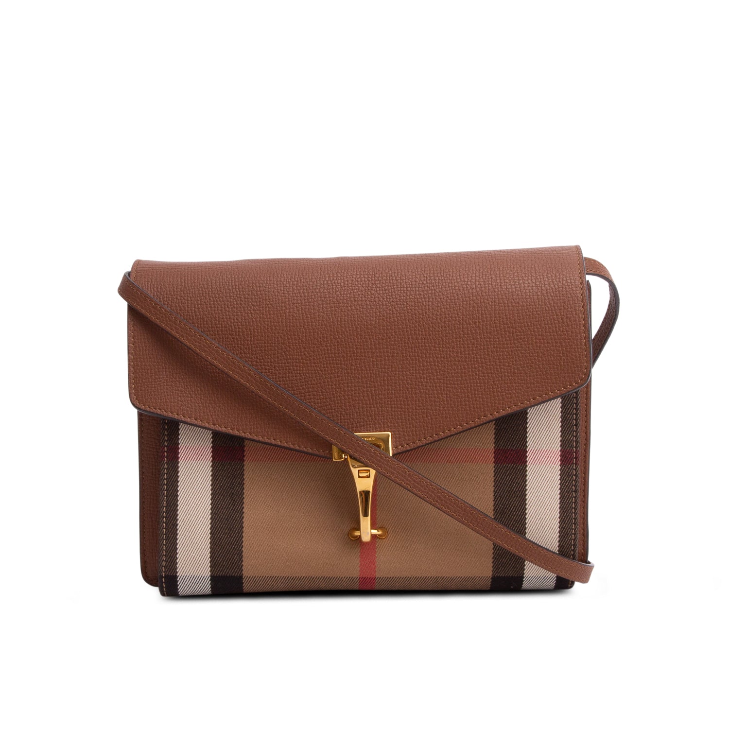 Burberry Brown Derby Calfskin House Check Small Macken Crossbody Bag