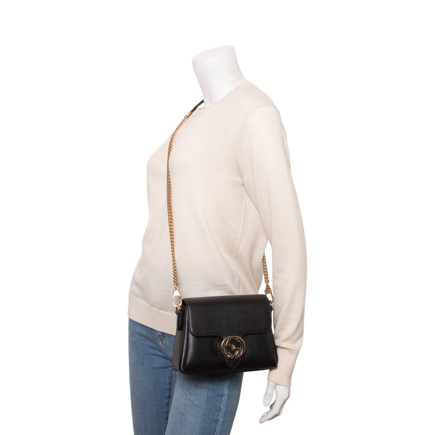 Gucci Black Dollar Calfskin Interlocking G Crossbody Bag