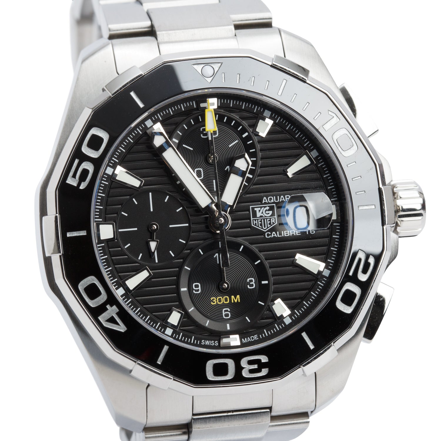 Tag Heuer Stainless Steel Aquaracer Calibre 16 43 MM Automatic Chronograph Watch Black Dial CAY211A w/ Box & Papers