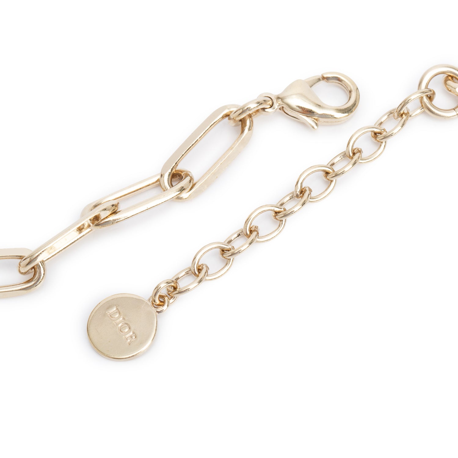 Christian Dior Gold Plated Faux Pearl Crystal Logo Pendant Necklace w/ Box