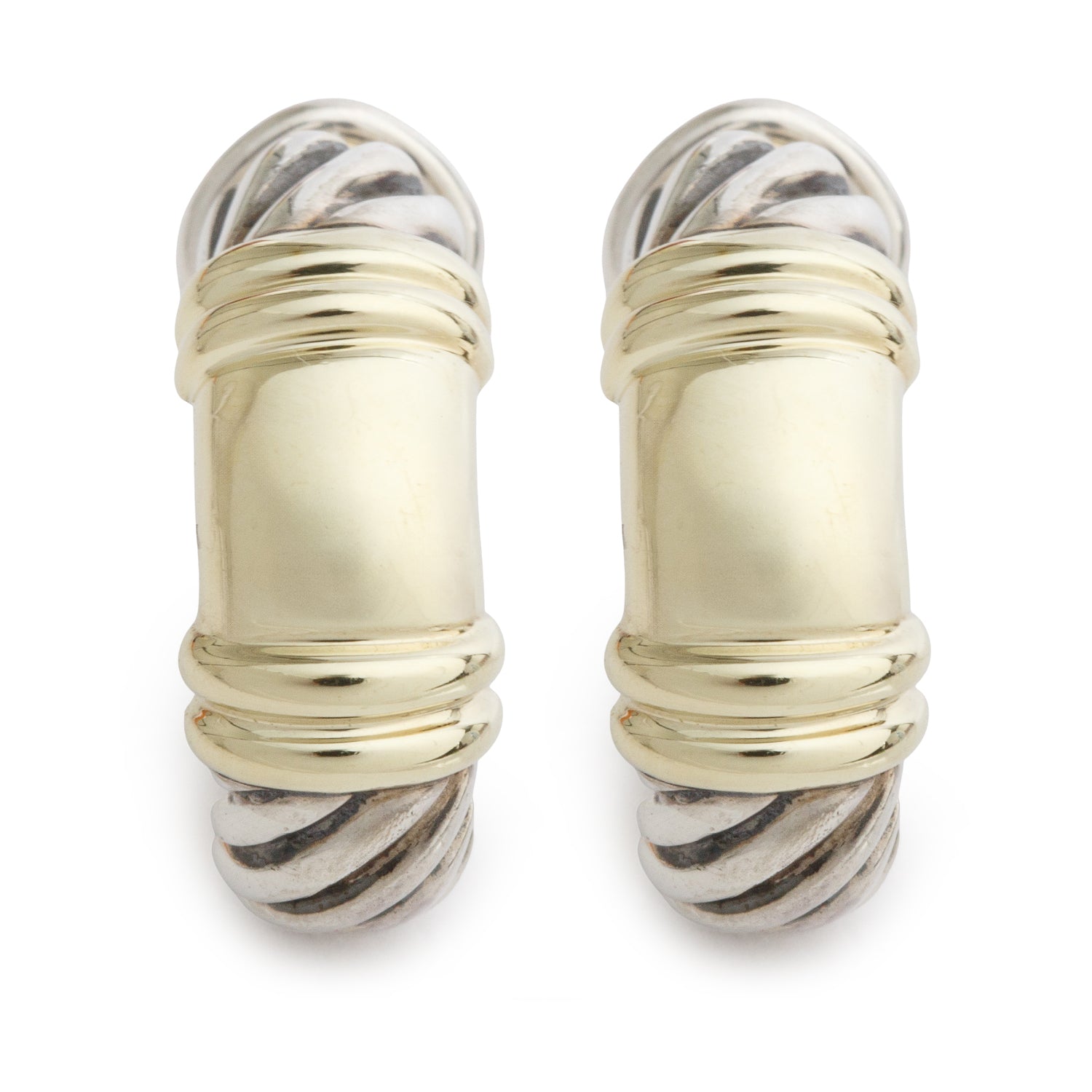 David Yurman Sterling Silver & 14k Yellow Gold Metro Huggie Earrings