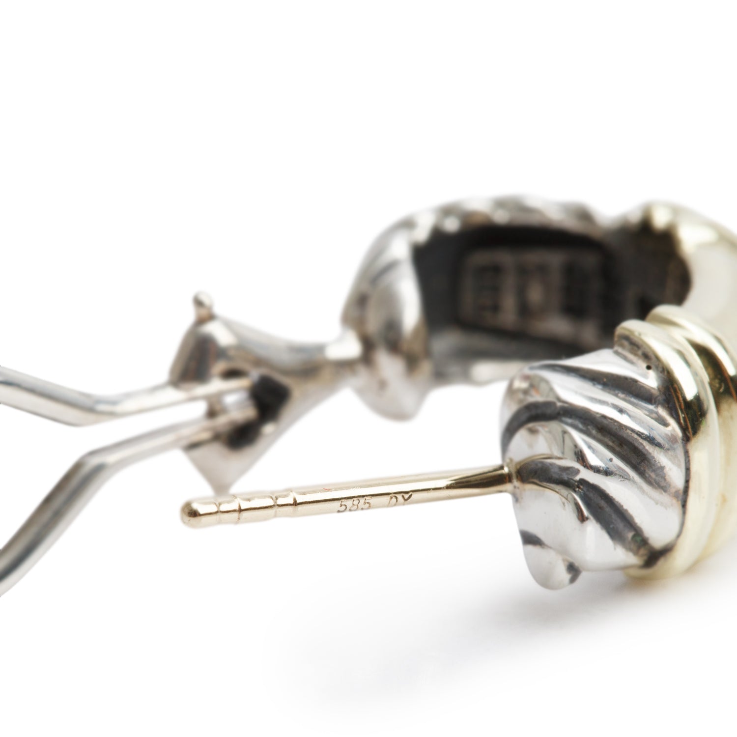 David Yurman Sterling Silver & 14k Yellow Gold Metro Huggie Earrings