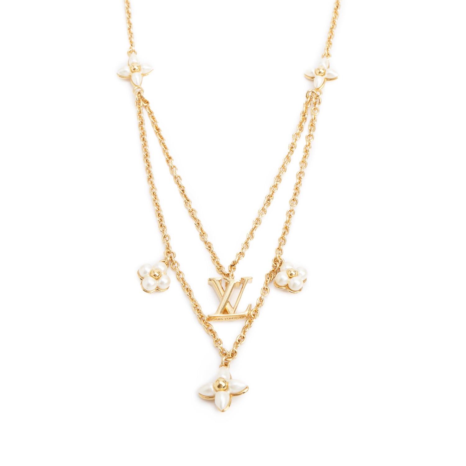 Louis Vuitton 2023 Gold Plated LV Floragram Necklace w/ Box