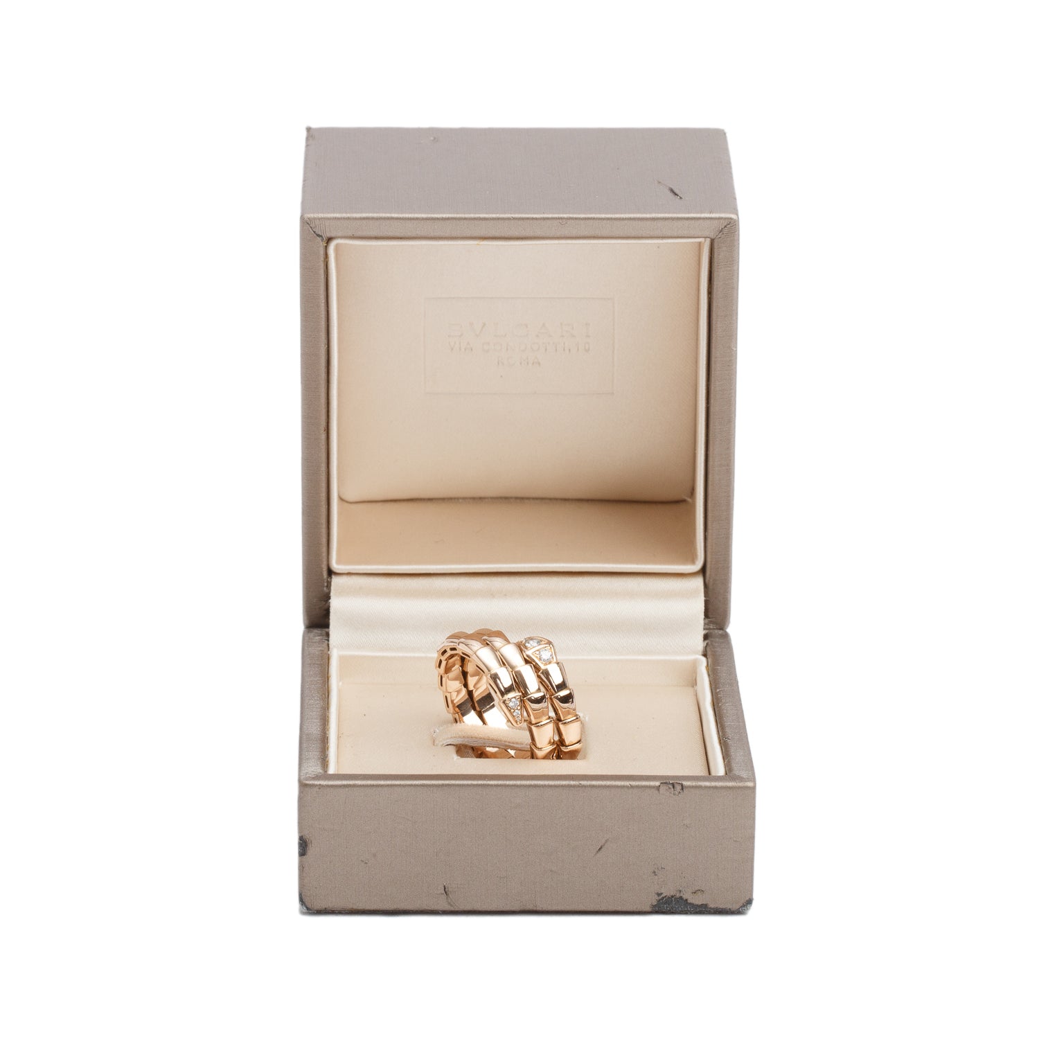 BVLGARI 18k Rose Gold Diamond Serpenti Viper Ring, Size L w/ Box