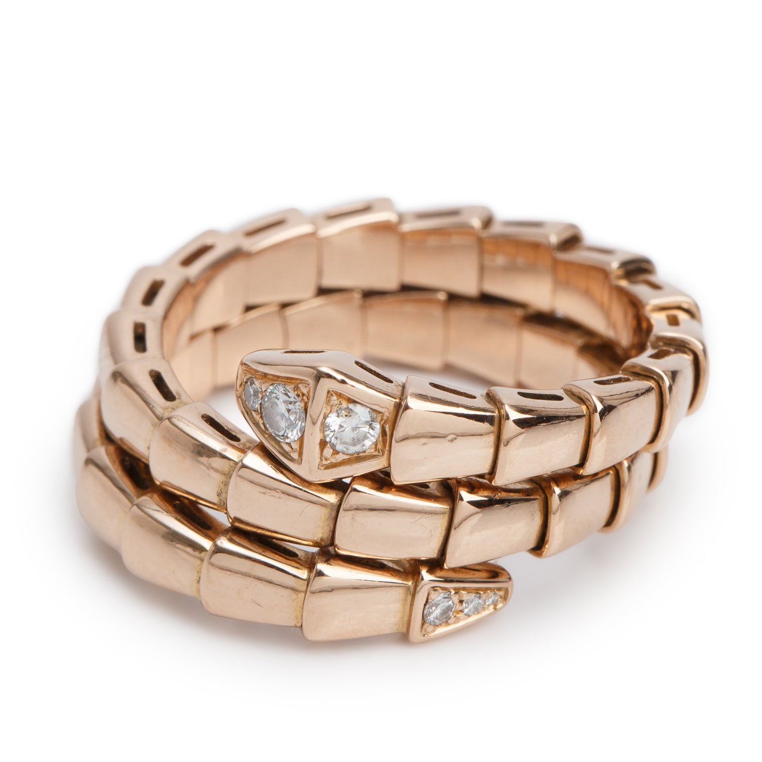 BVLGARI 18k Rose Gold Diamond Serpenti Viper Ring, Size L w/ Box