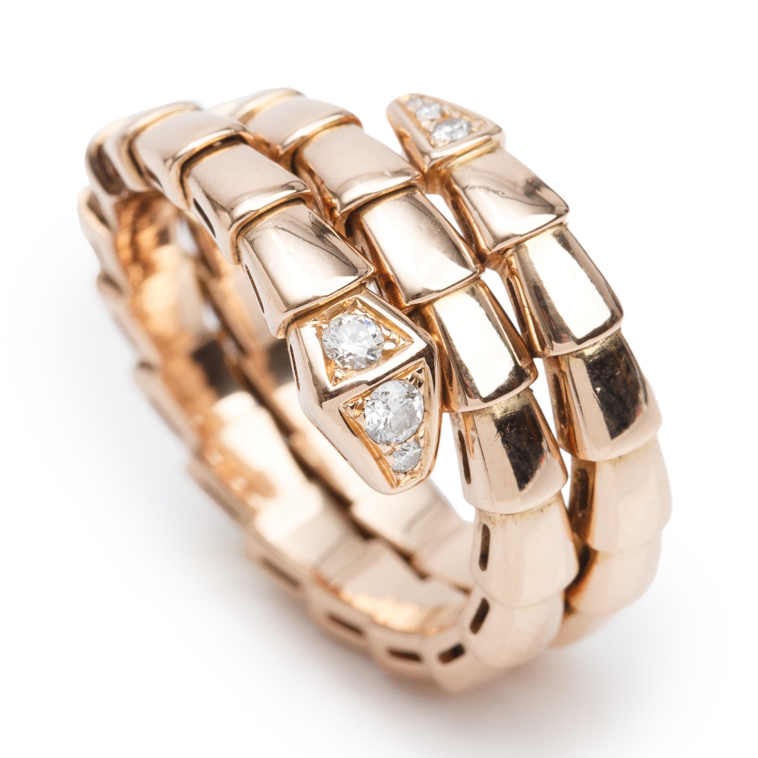 BVLGARI 18k Rose Gold Diamond Serpenti Viper Ring, Size L w/ Box