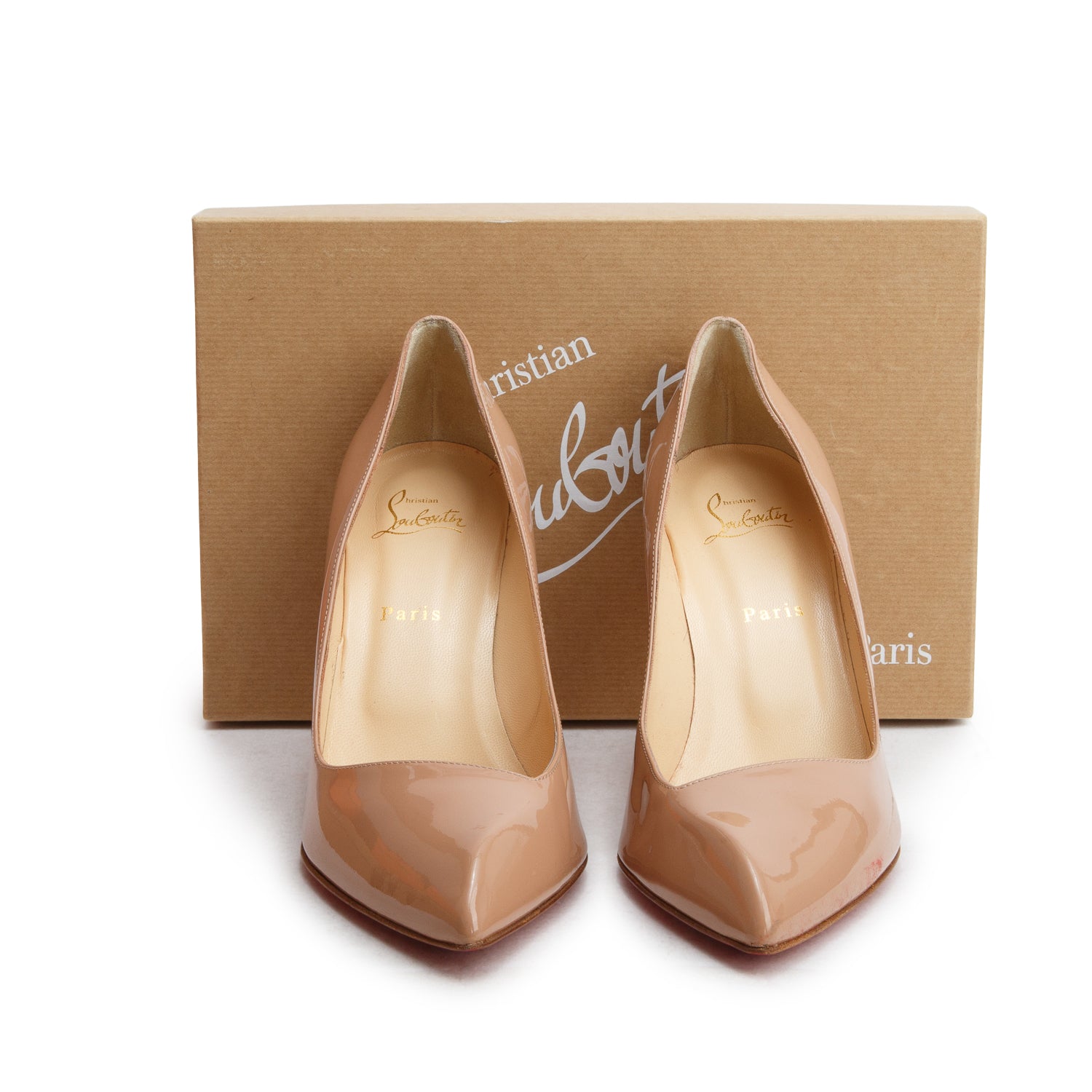 Christian Louboutin Nude Patent Leather Corneille 85 Pumps, Women's Size 41 w/ Box