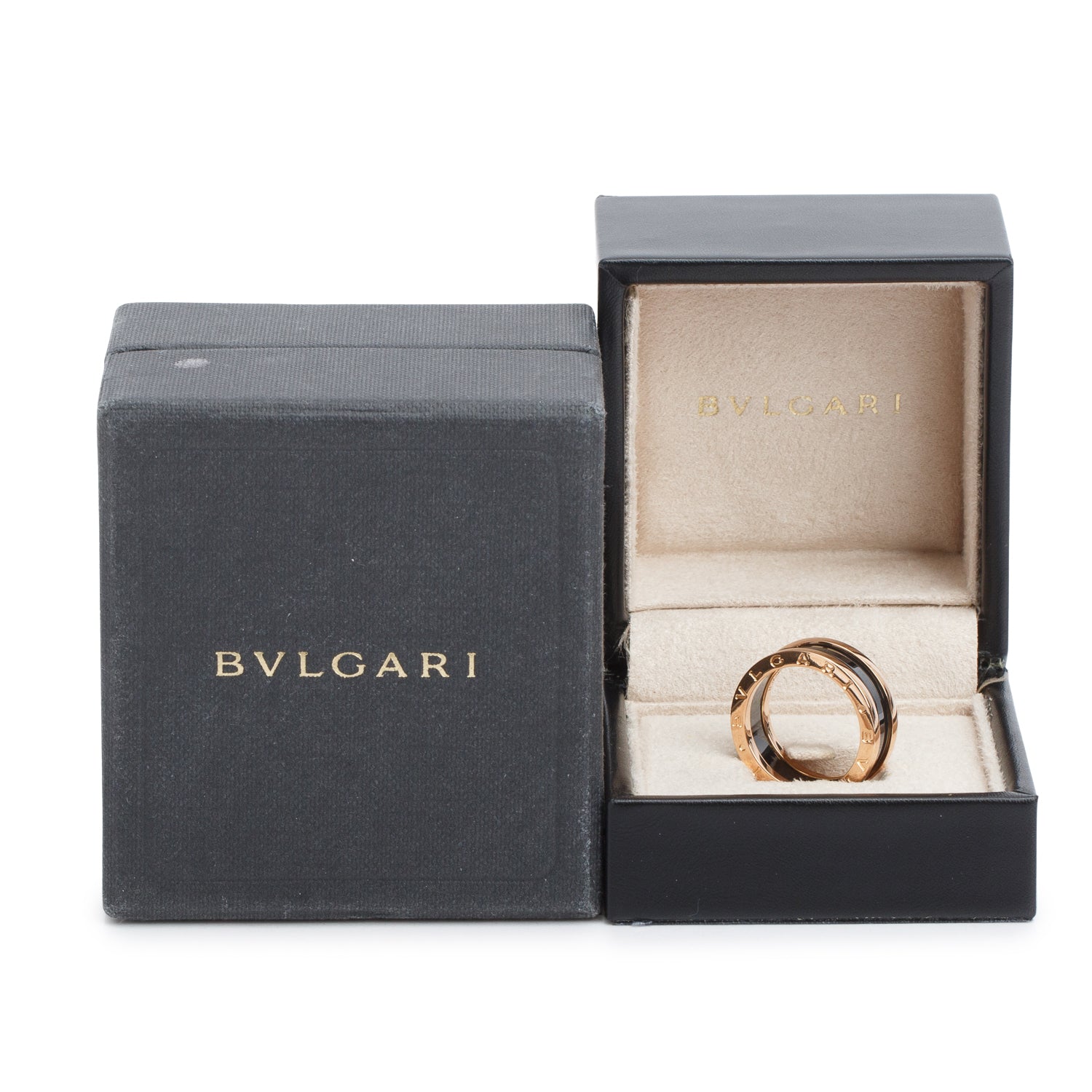 BVLGARI 18k Rose Gold Black Ceramic B.Zero1 Two-Band Ring, Size 56 7.5 w/ Box