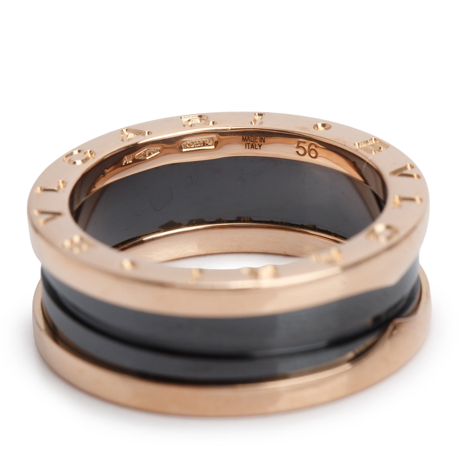 BVLGARI 18k Rose Gold Black Ceramic B.Zero1 Two-Band Ring, Size 56 7.5 w/ Box