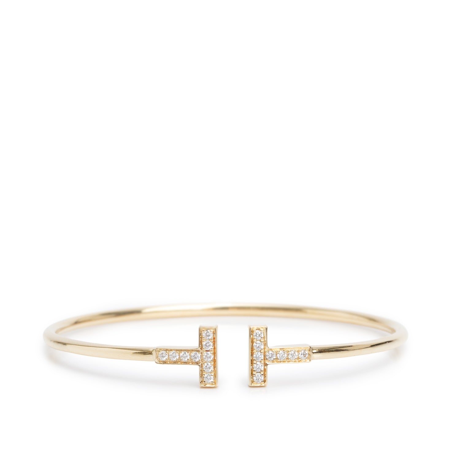 Tiffany & Co. 18k Yellow Gold Diamond T Wire Bracelet w/ Box