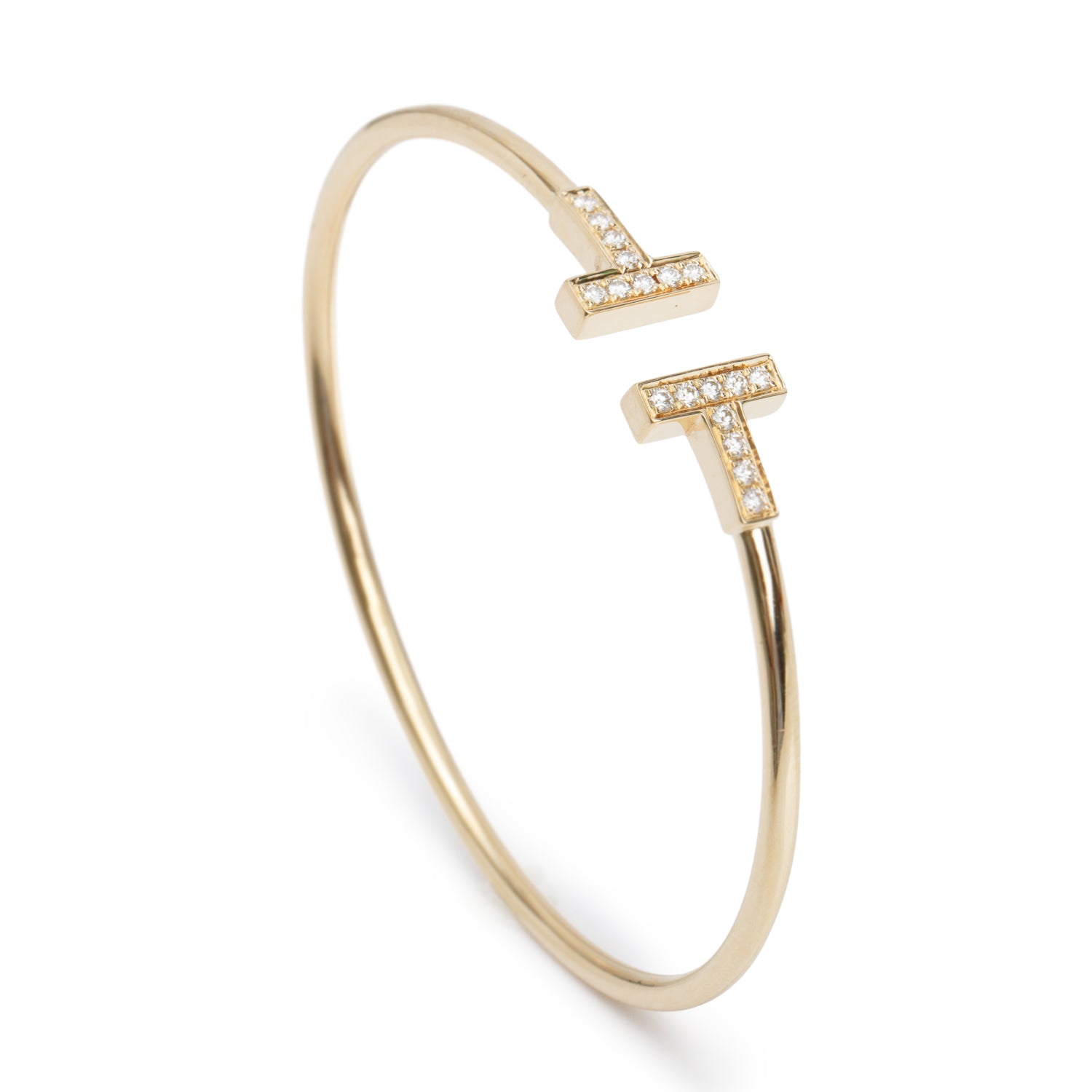 Tiffany & Co. 18k Yellow Gold Diamond T Wire Bracelet w/ Box