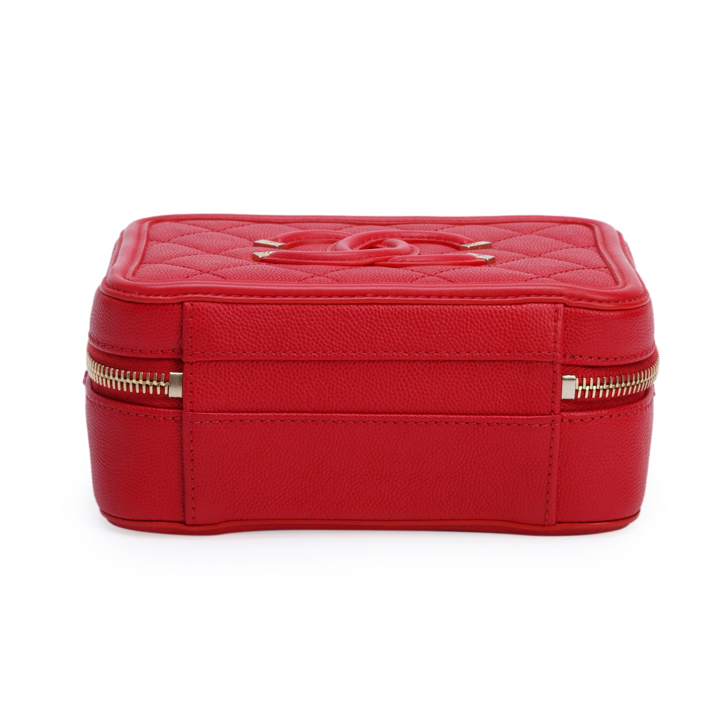 Chanel Red Caviar Quilted Small CC Filigree Vanity Case w/ Authenticity Card