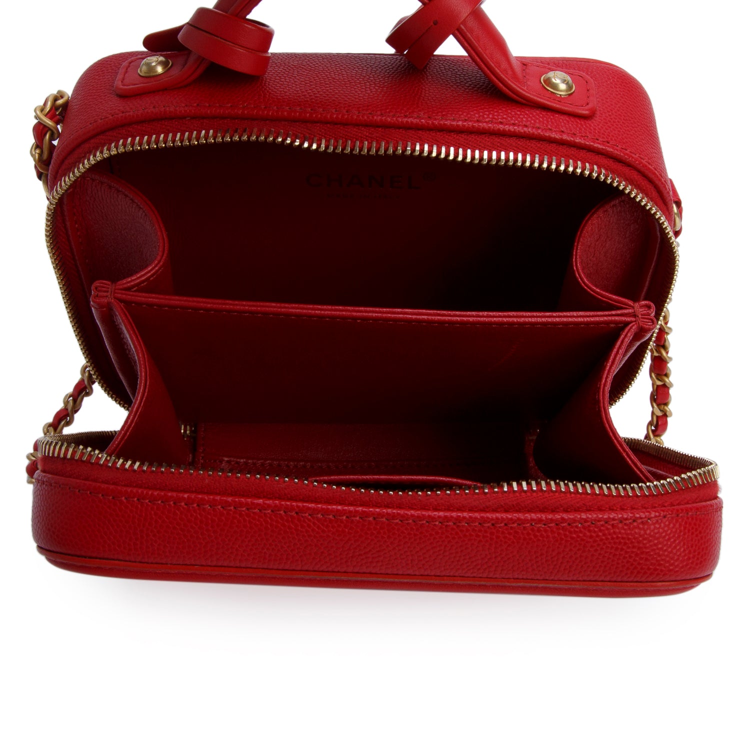 Chanel Red Caviar Quilted Small CC Filigree Vanity Case w/ Authenticity Card