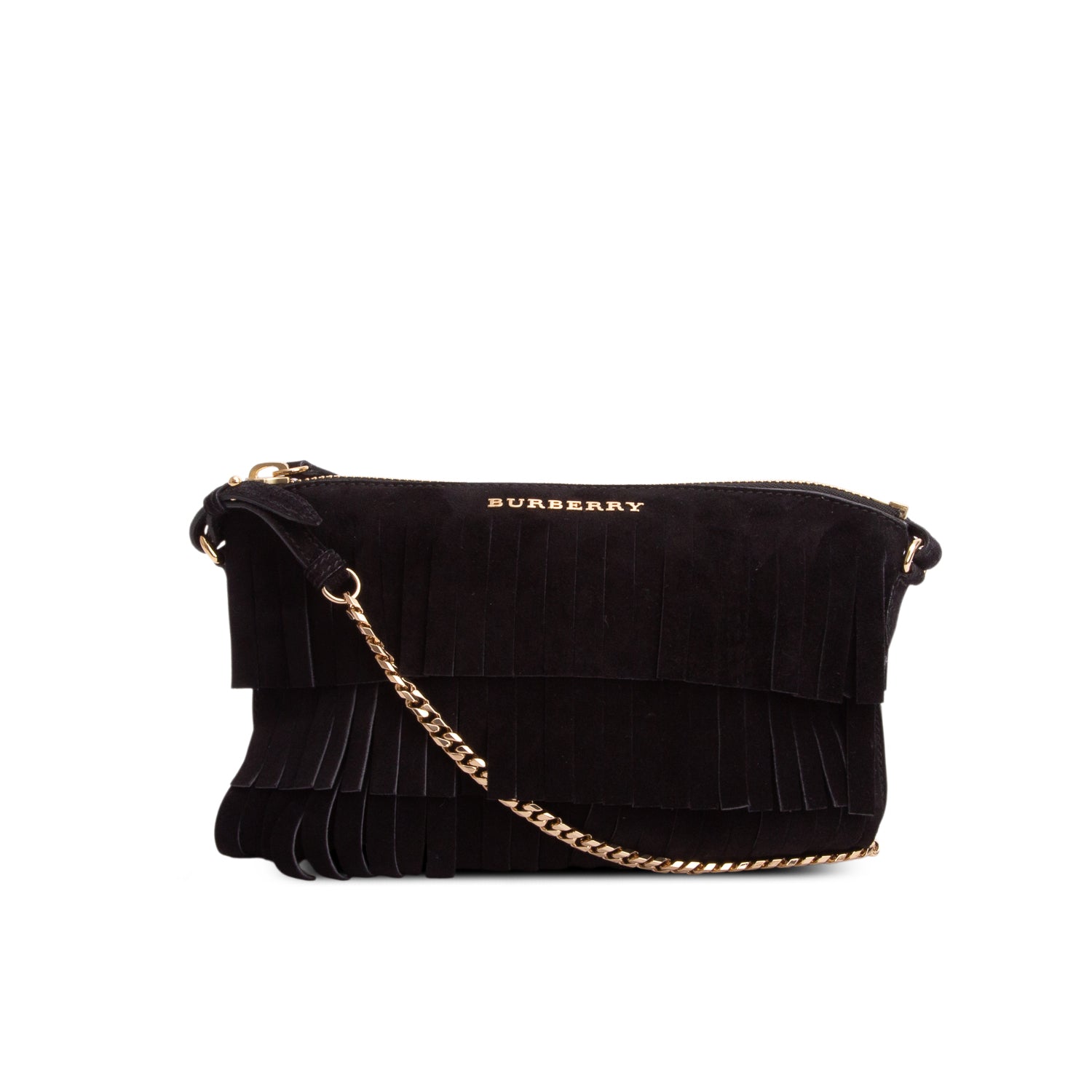 Burberry Black Suede Peyton Fringe Crossbody Bag