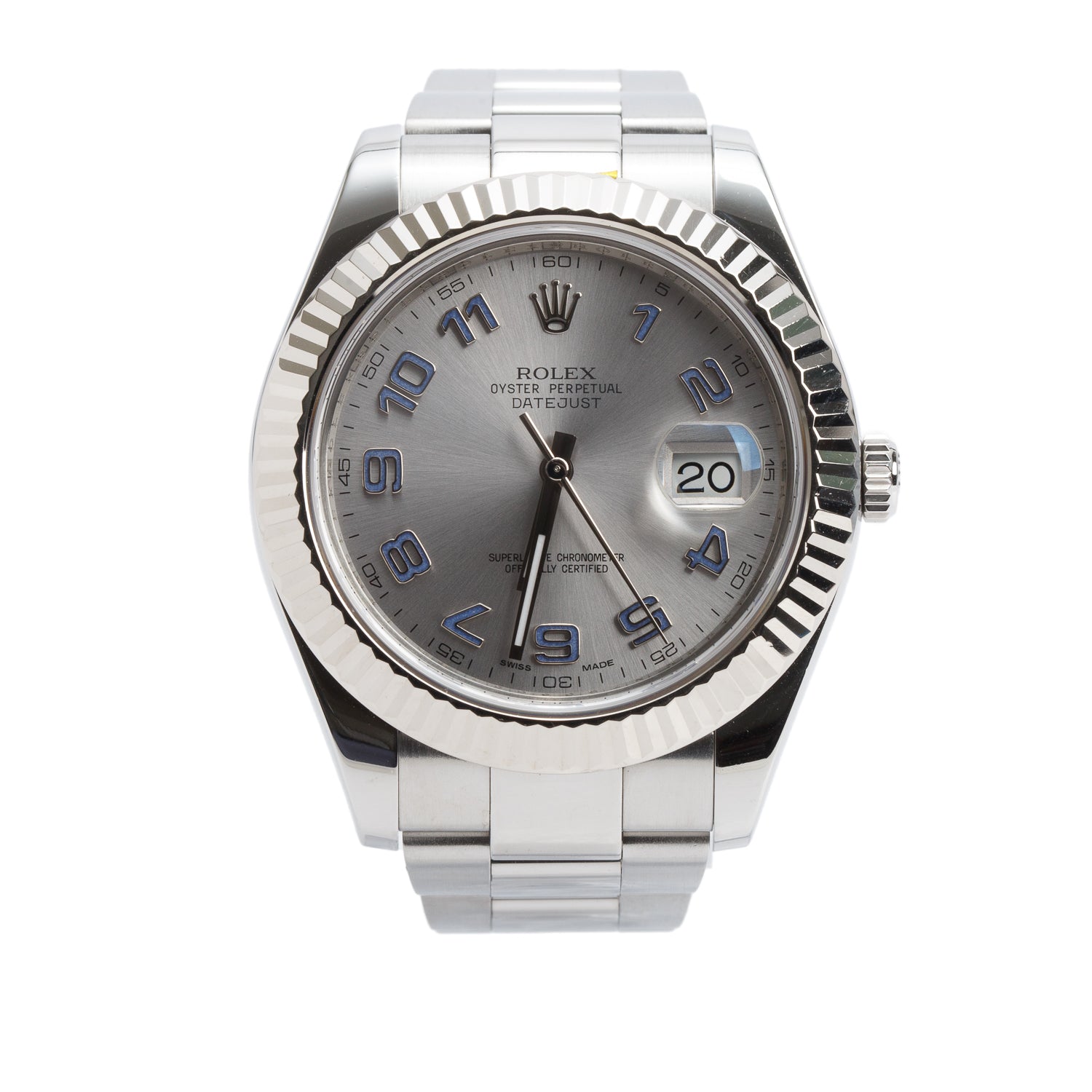 Rolex Stainless Steel Datejust II 41 MM Automatic Watch Arabic Silver Dial 116334