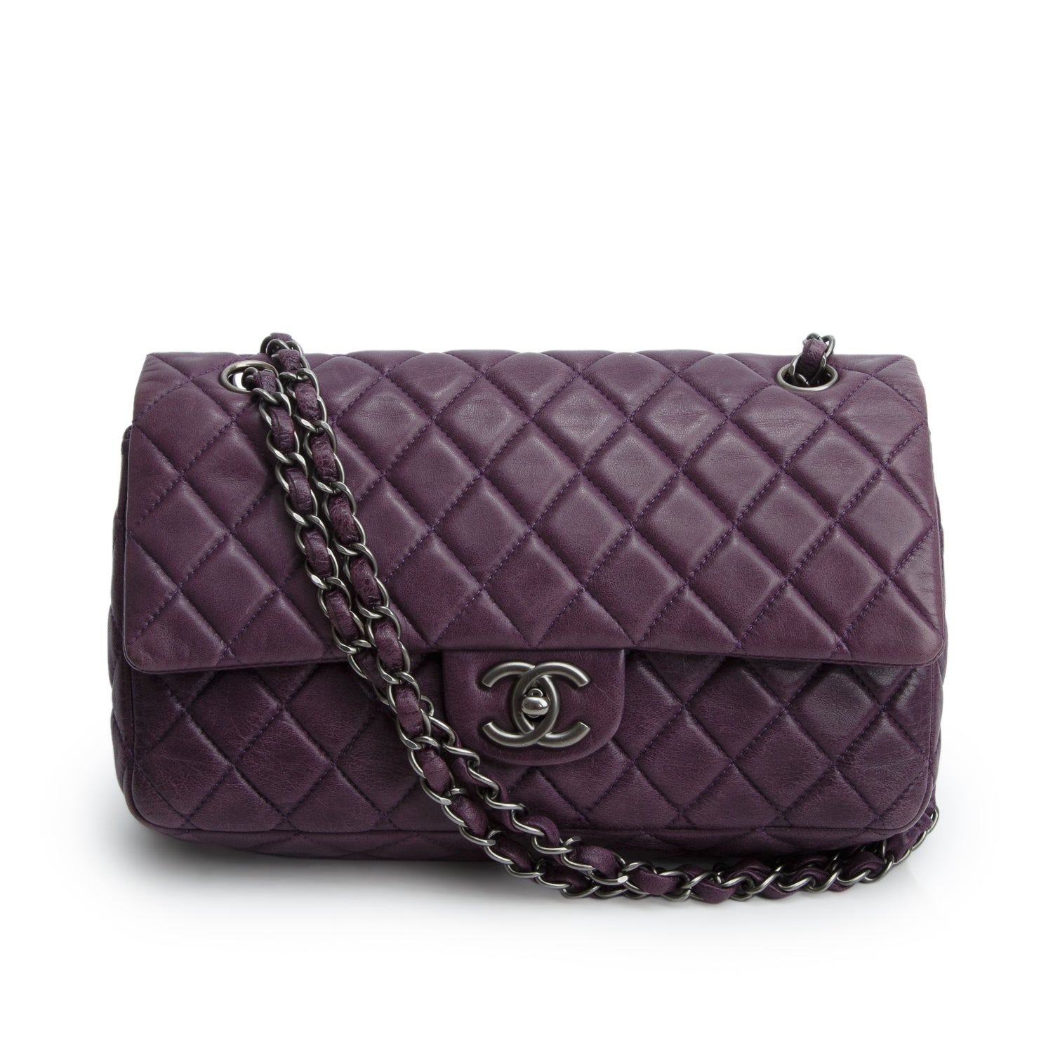 Chanel Purple Lambskin Quilted Medium Double Flap
