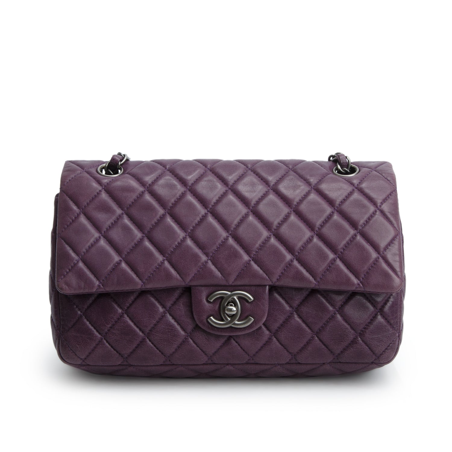 Chanel Purple Lambskin Quilted Medium Double Flap