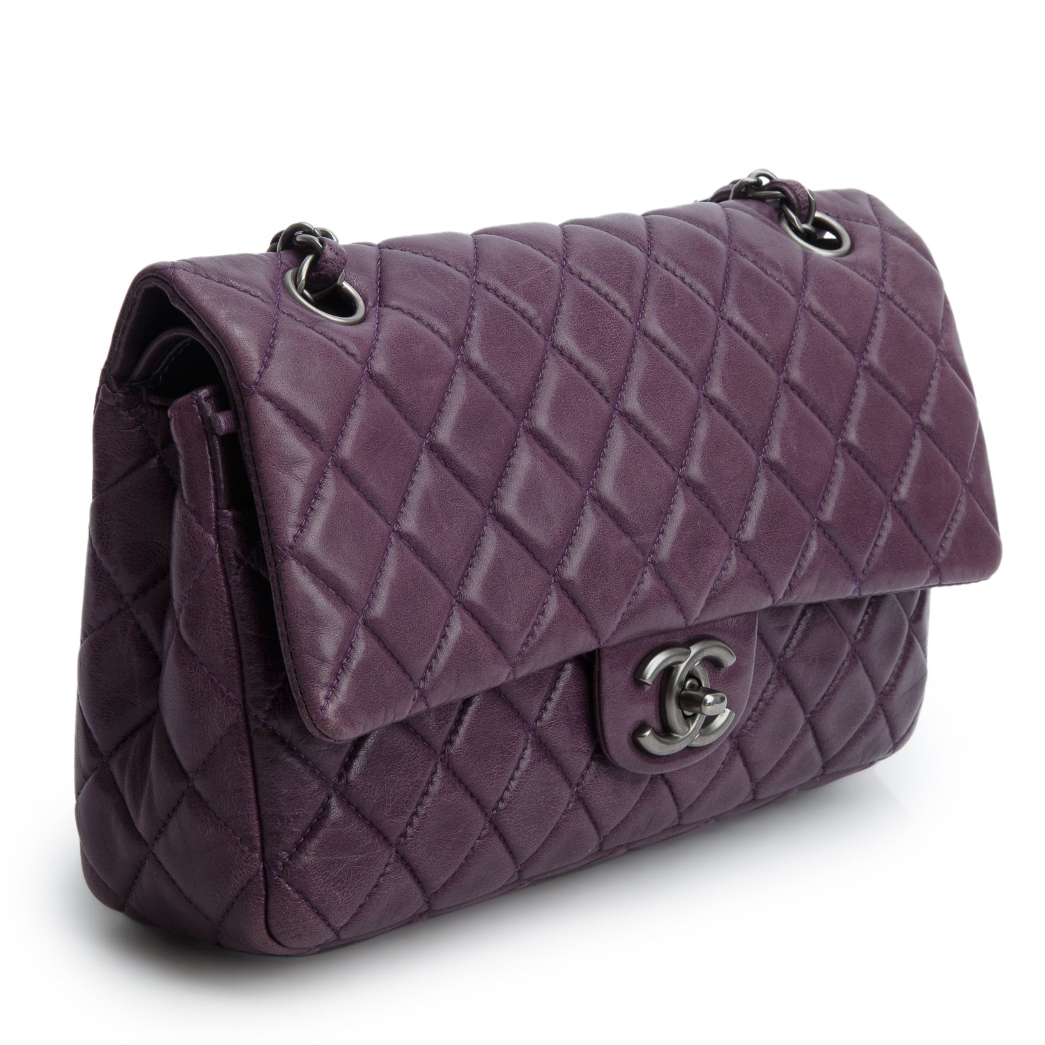Chanel Purple Lambskin Quilted Medium Double Flap