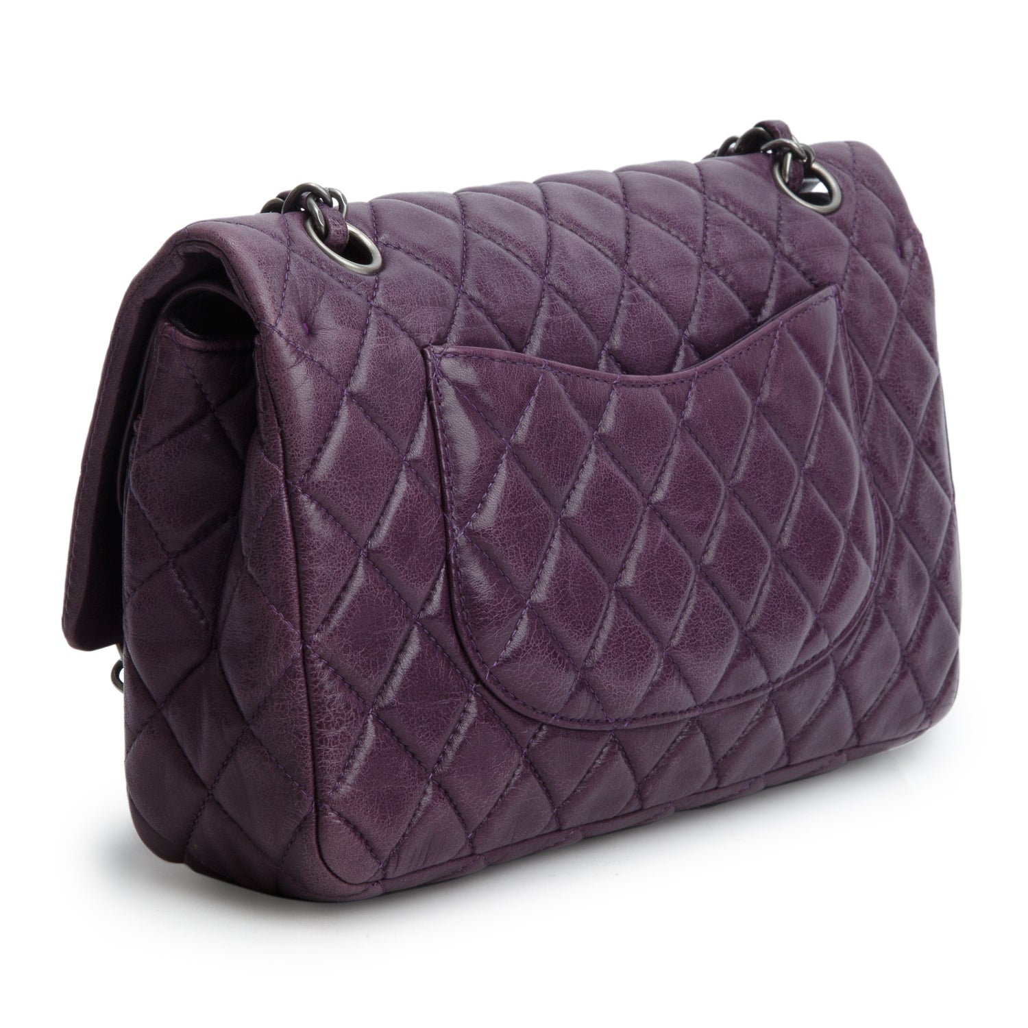 Chanel Purple Lambskin Quilted Medium Double Flap