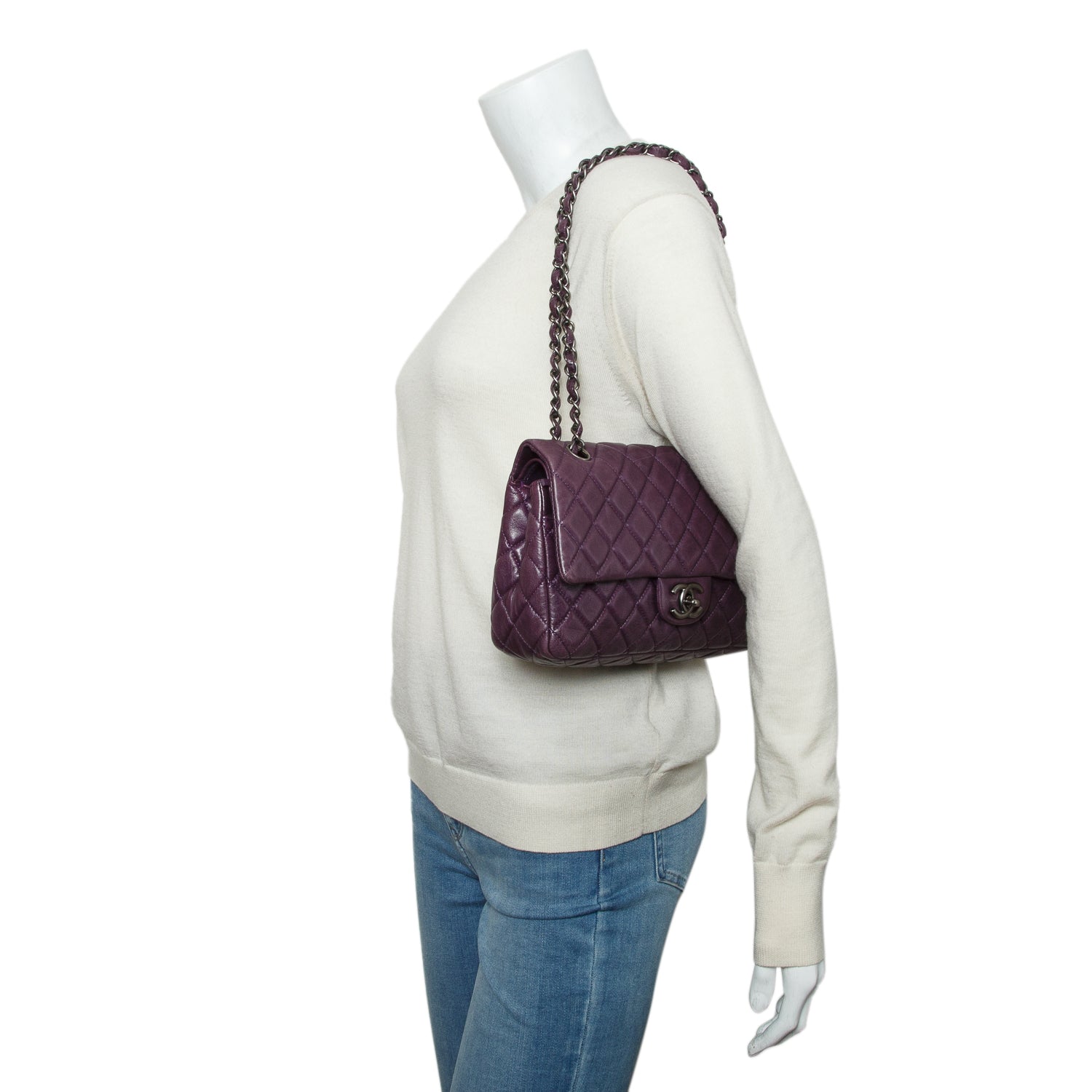 Chanel Purple Lambskin Quilted Medium Double Flap
