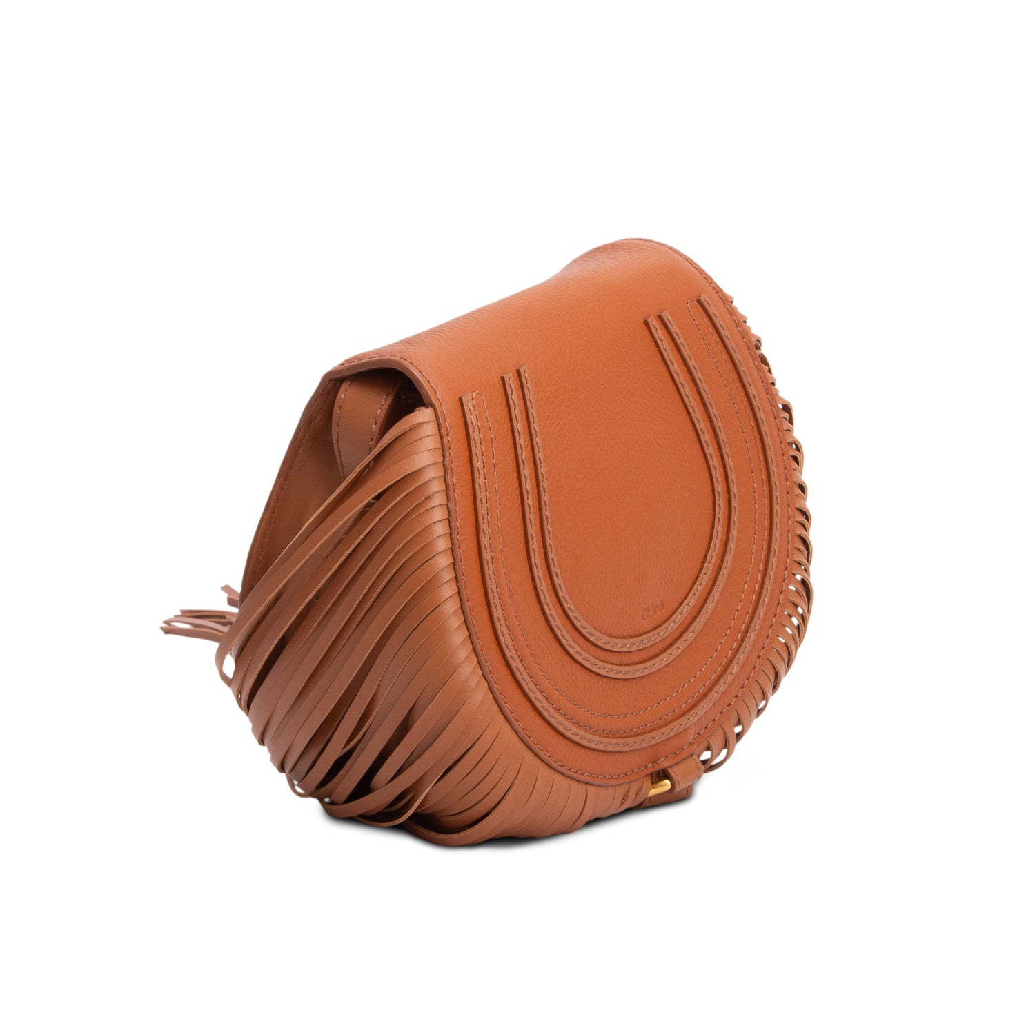 Chloe Brown Calfskin Leather Small Marcie Fringe Crossbody Bag