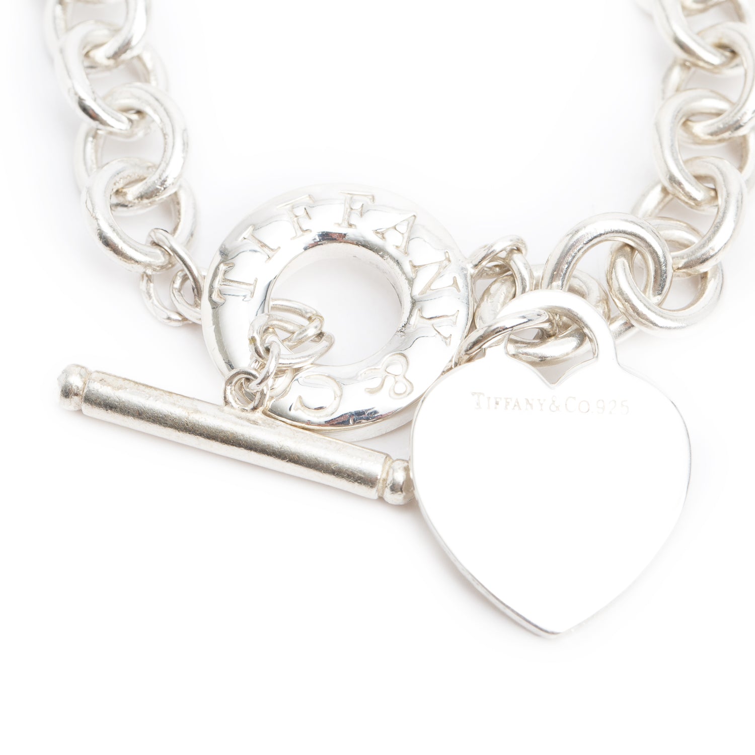 Tiffany & Co. Sterling Silver Heart Tag Charm Bracelet with Toggle Clasp