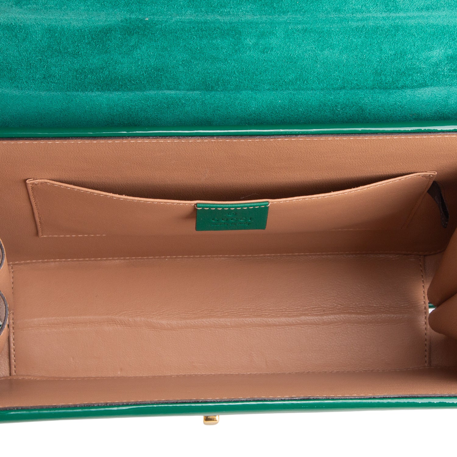 Gucci Green Mousse Top Patent Small Sylvie 1969 Small Top Handle Bag w/ Chain