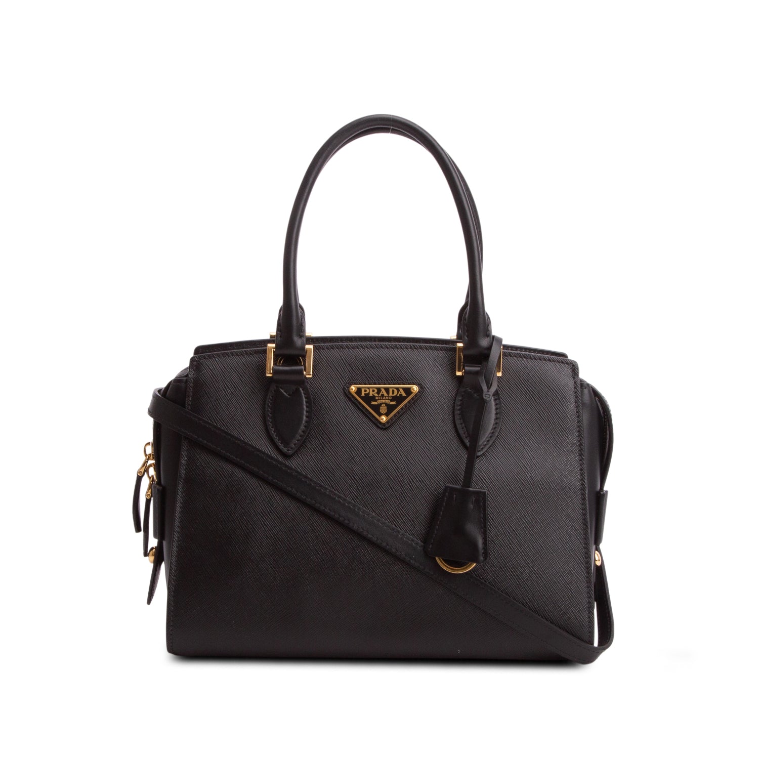 Prada Black Saffiano Soft Calfskin Small Zippered Tote w/ Strap