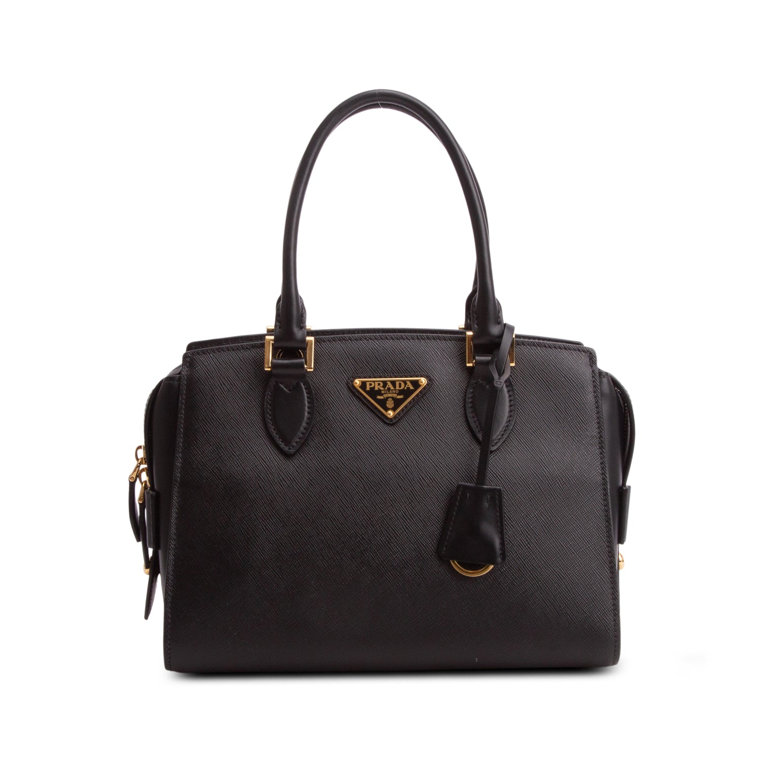 Prada Black Saffiano Soft Calfskin Small Zippered Tote w/ Strap