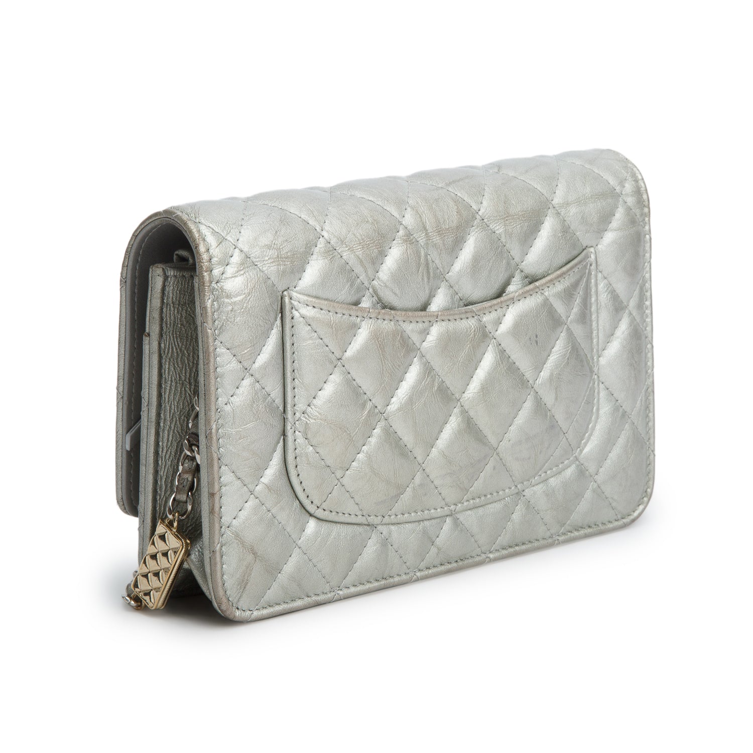 Chanel Silver Lambskin Quilted Wallet on Chain WOC